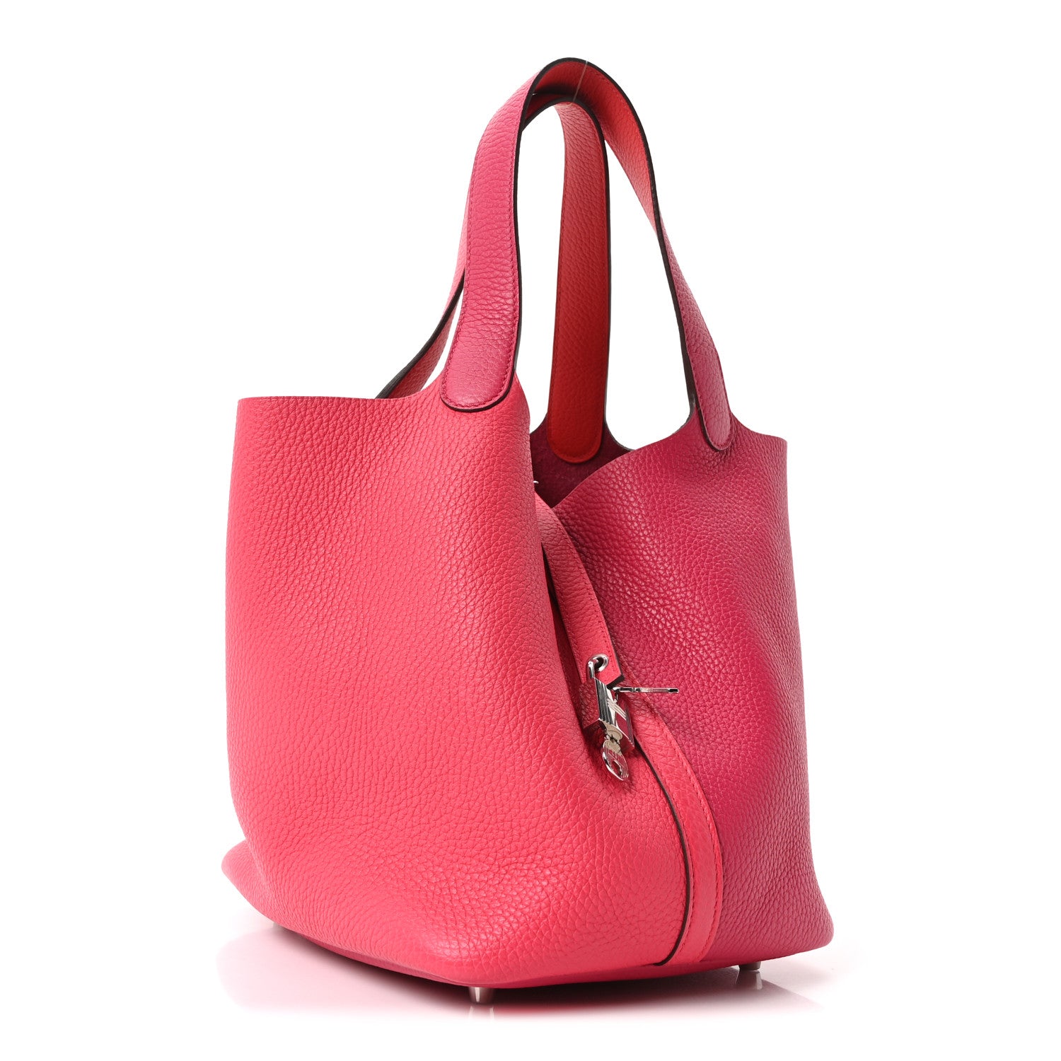 Taurillon Clemence Casaque Picotin Lock 22 MM Rose Extreme Rose Mexico Rouge De Coeur