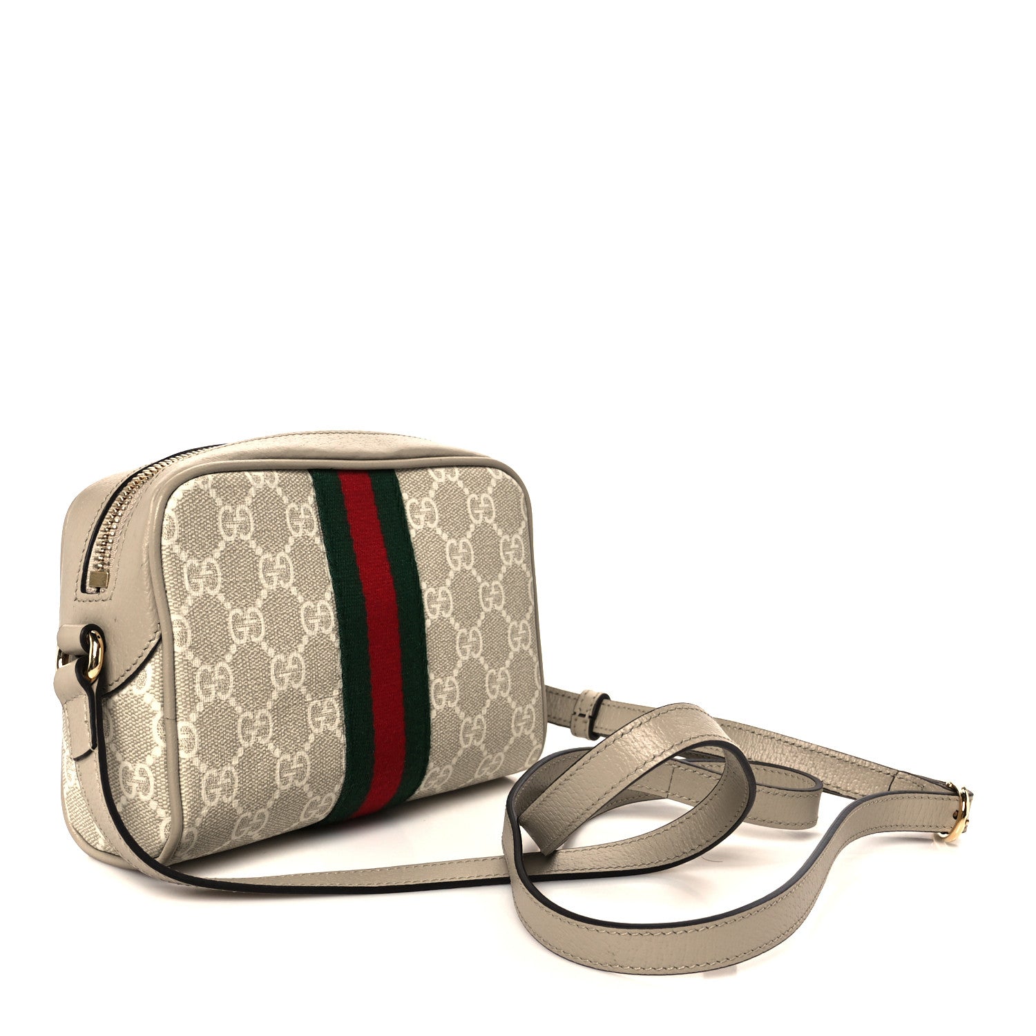 GG Supreme Monogram Textured Dollar Calfskin Mini Ophidia Shoulder Bag Beige Mystic White Oatmeal