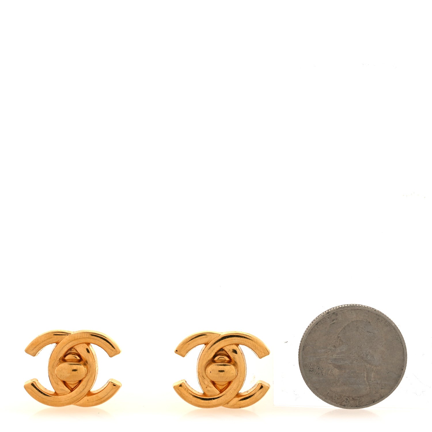 Metal CC Turnlock Clip On Earrings Gold