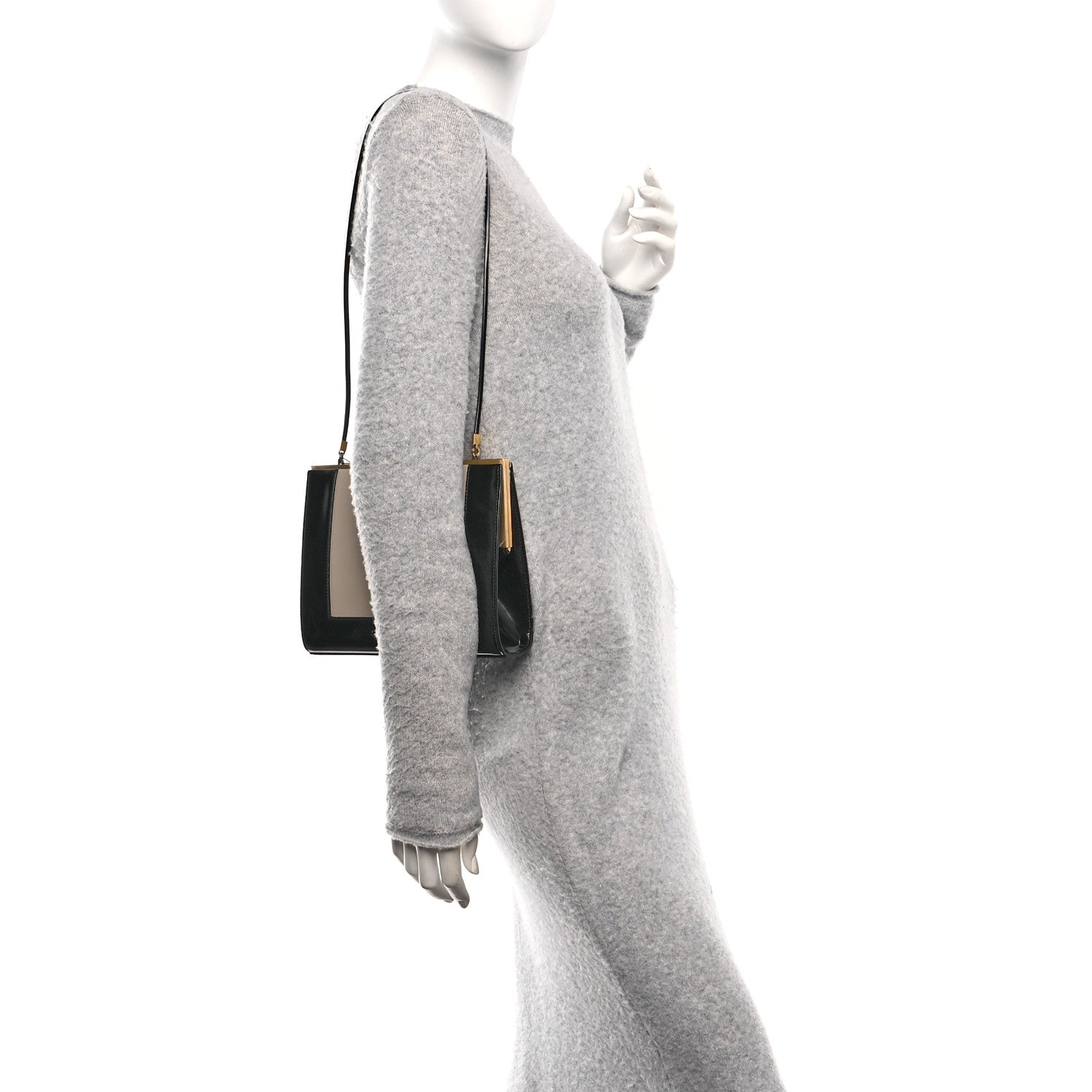Nappa Patent Calfskin Two-Toned Gaia Shoulder Bag Sea Salt Black