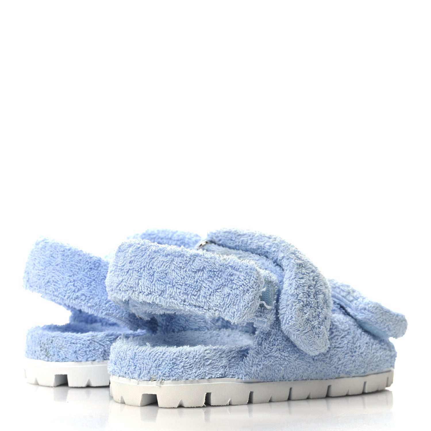 Terry Cloth Metal Triangle Logo Double Strap Slingback Lug Sole 20mm Sandals 36 Celeste