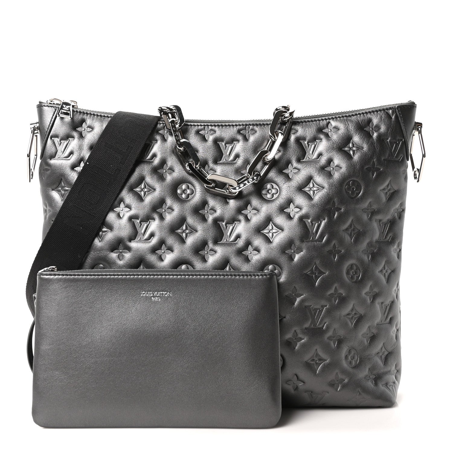 Calfskin Embossed Monogram Coussin Hobo MM Gunmetal Gray