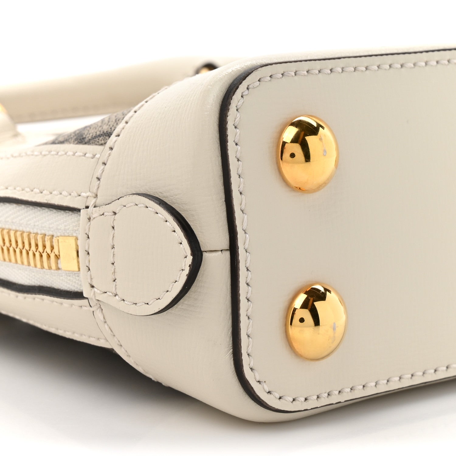 GG Supreme Monogram Azalea Calfskin Mini Horsebit 1955 Top Handle Bag Beige Ebony Mystic White