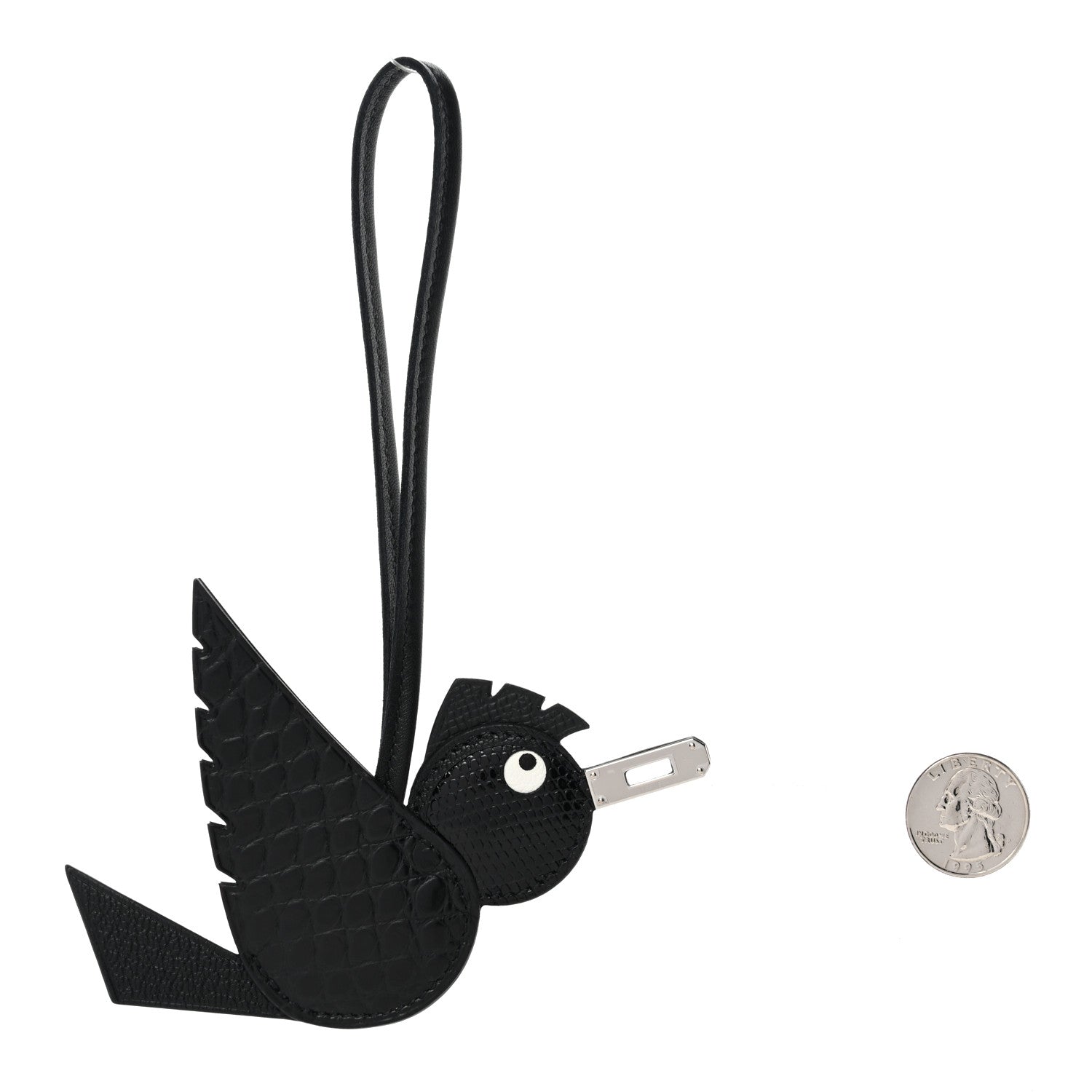 Epsom Chevre Mysore Swift Alligator Lizard Birdy Bag Charm Black