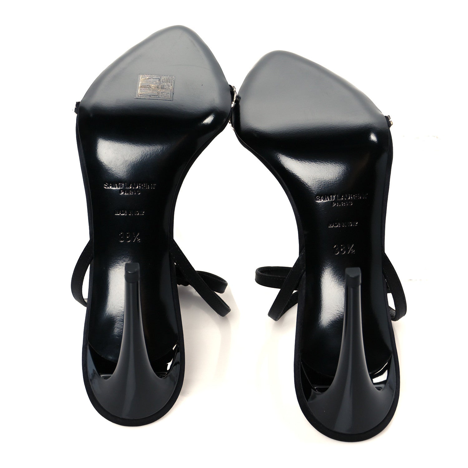 Crepe Satin Crystal New Nuit 90 Ankle Strap Sandals 38.5 Black