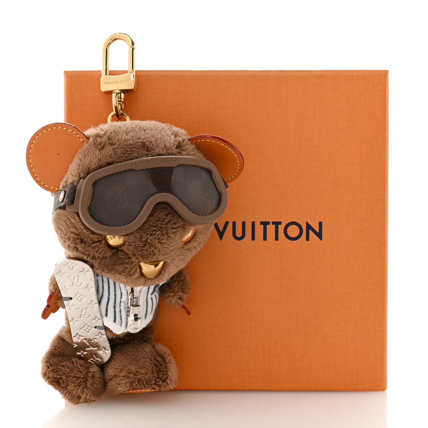 Faux Fur LV Oak Snow Bag Charm Key Holder Brown