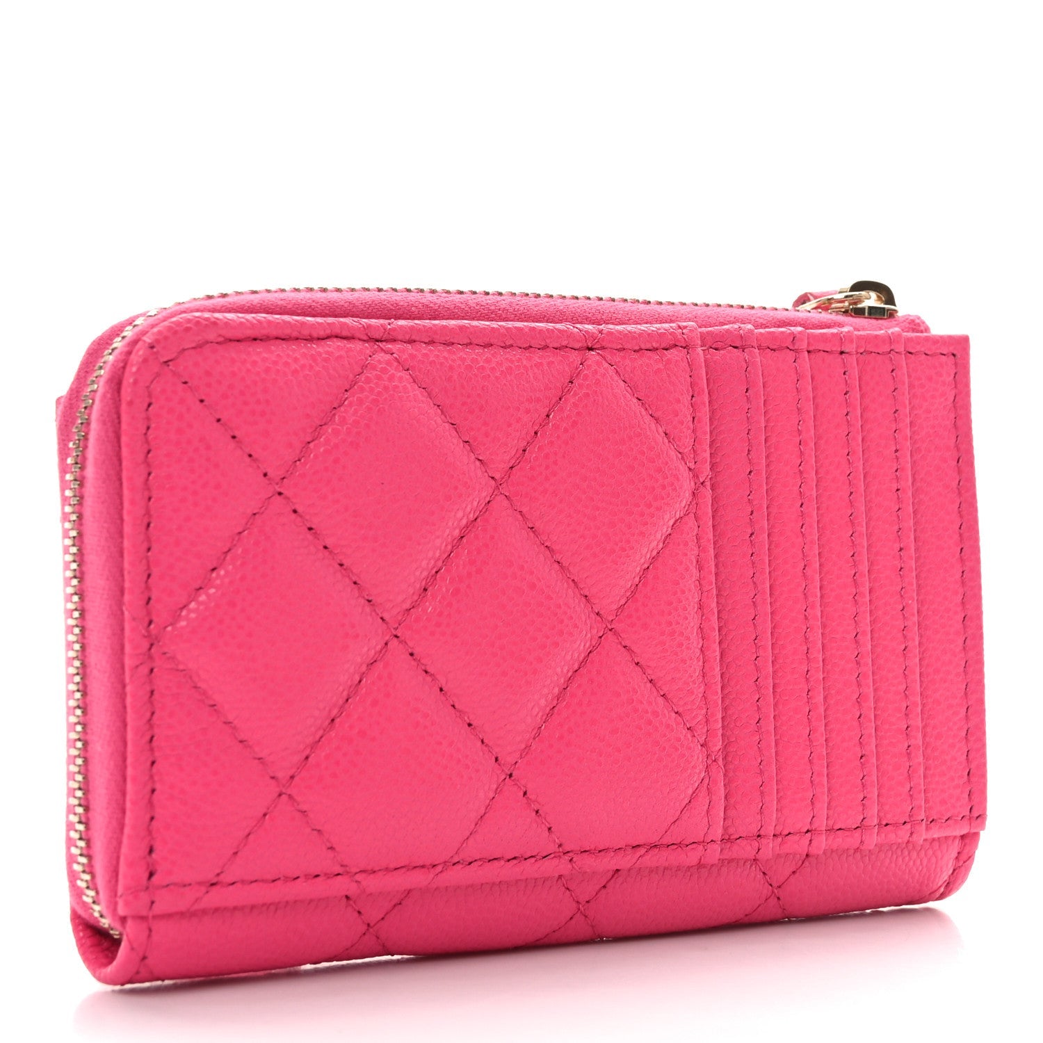 Caviar Quilted CC Zip Around Card Holder Fuchsia