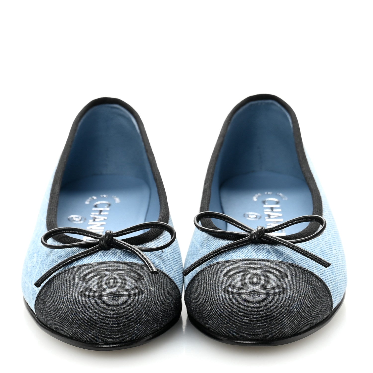 Denim Printed Quilt CC Cap Toe Ballerina Flats 35 Light Blue Dark Grey