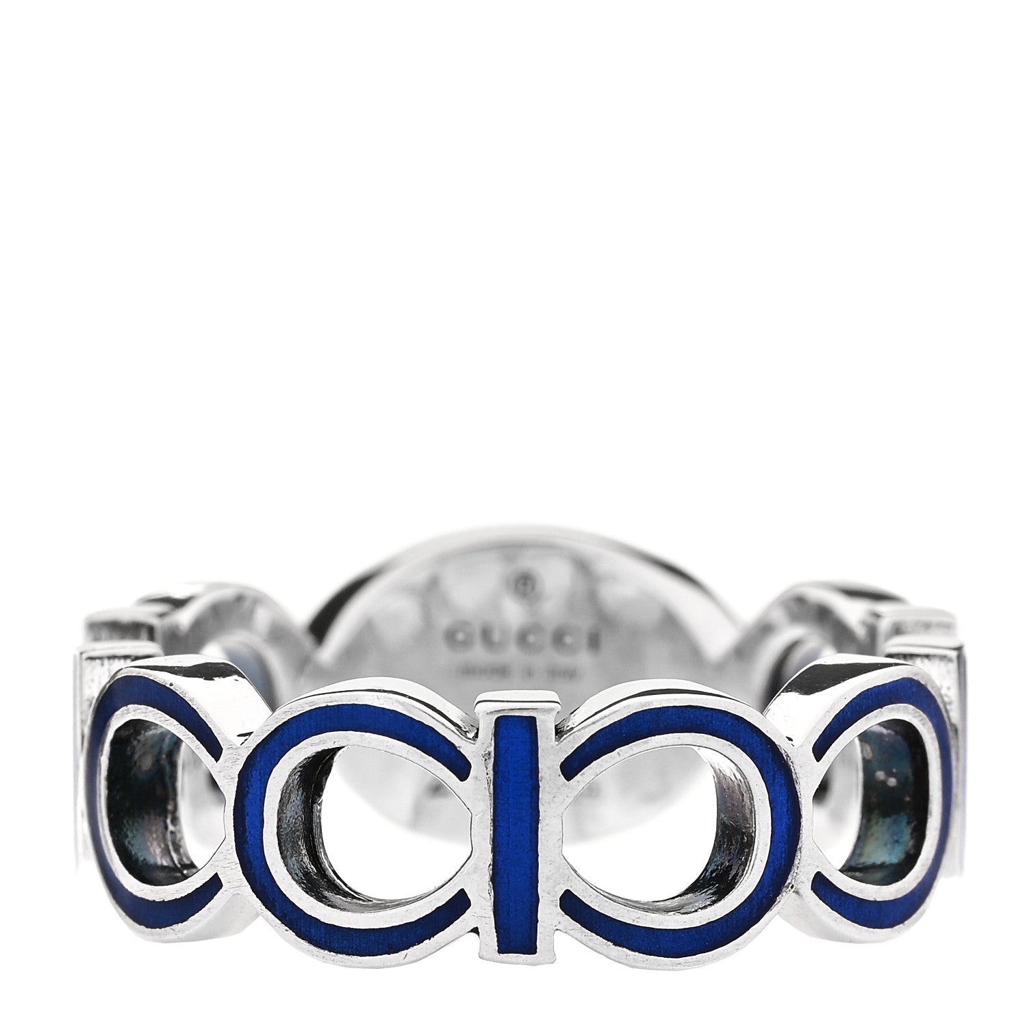 Sterling Silver Enamel Interlocking G Logo Ring 60 9 Blue