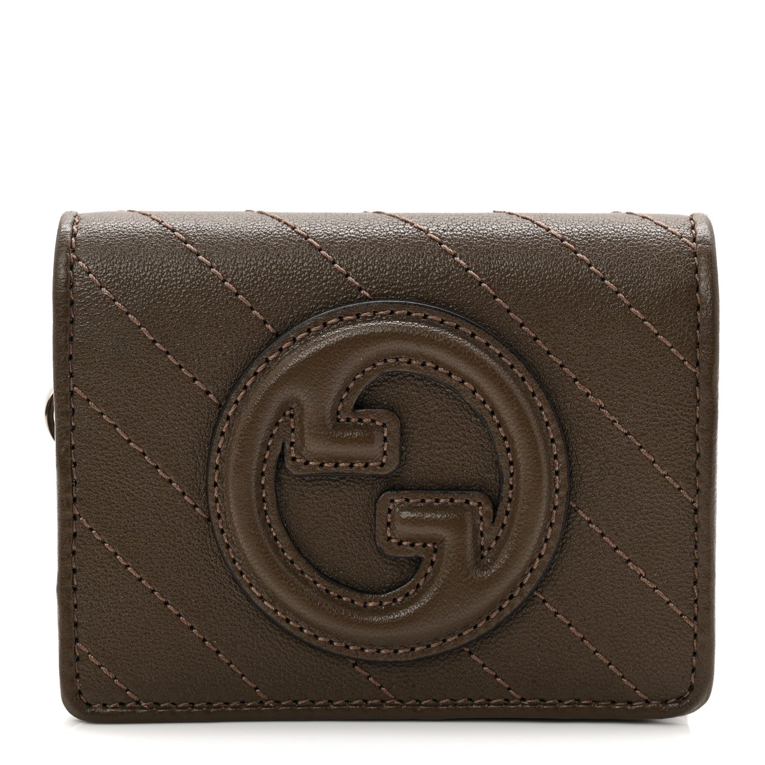 Sakai Be Green Calfskin Diagonal Stitched Blondie Card Case Wallet Craclet Brown