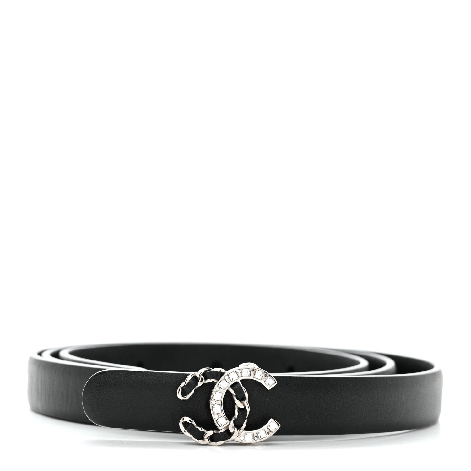 Lambskin Crystal CC Chain Belt 80 32 Black