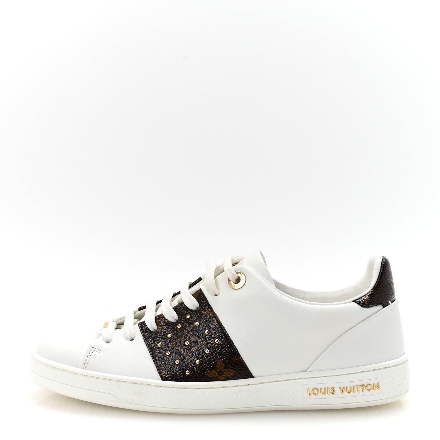 Calfskin Monogram Stud Front Row Sneaker 37 White