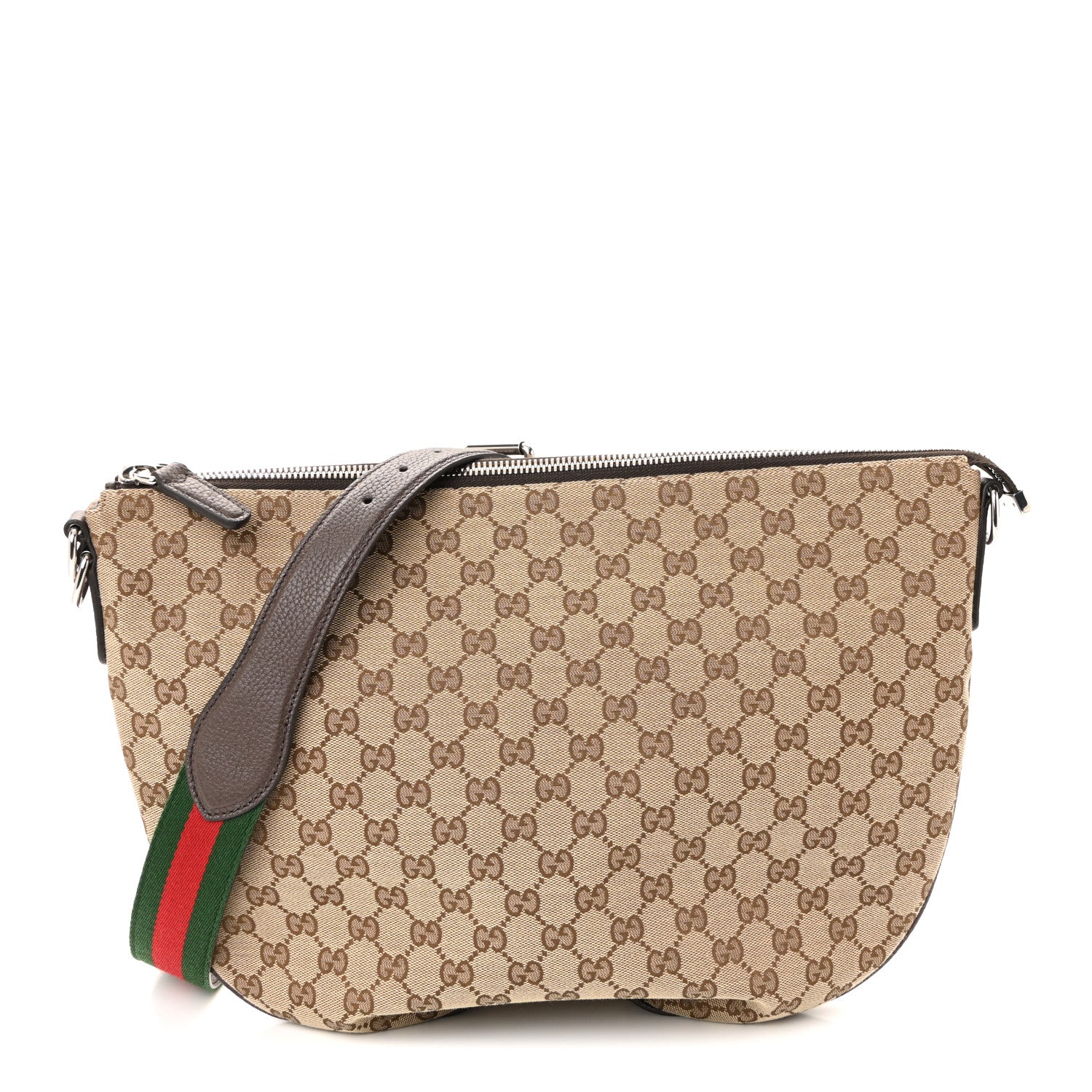 Monogram Calfskin Web Medium B Shoulder Bag Beige Brown