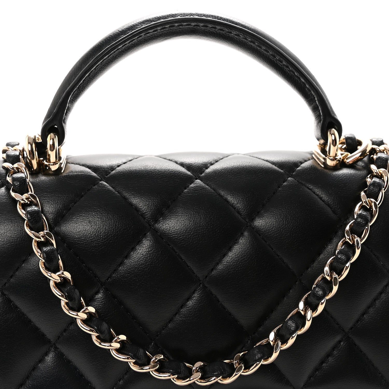 Lambskin Quilted Mini Top Handle Rectangular Flap Black