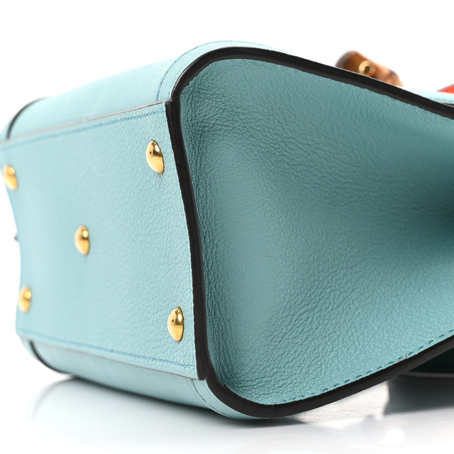 Textured Dollar Calfskin Web Mini Diana Tote Bag Dusty Azure Deep Orange