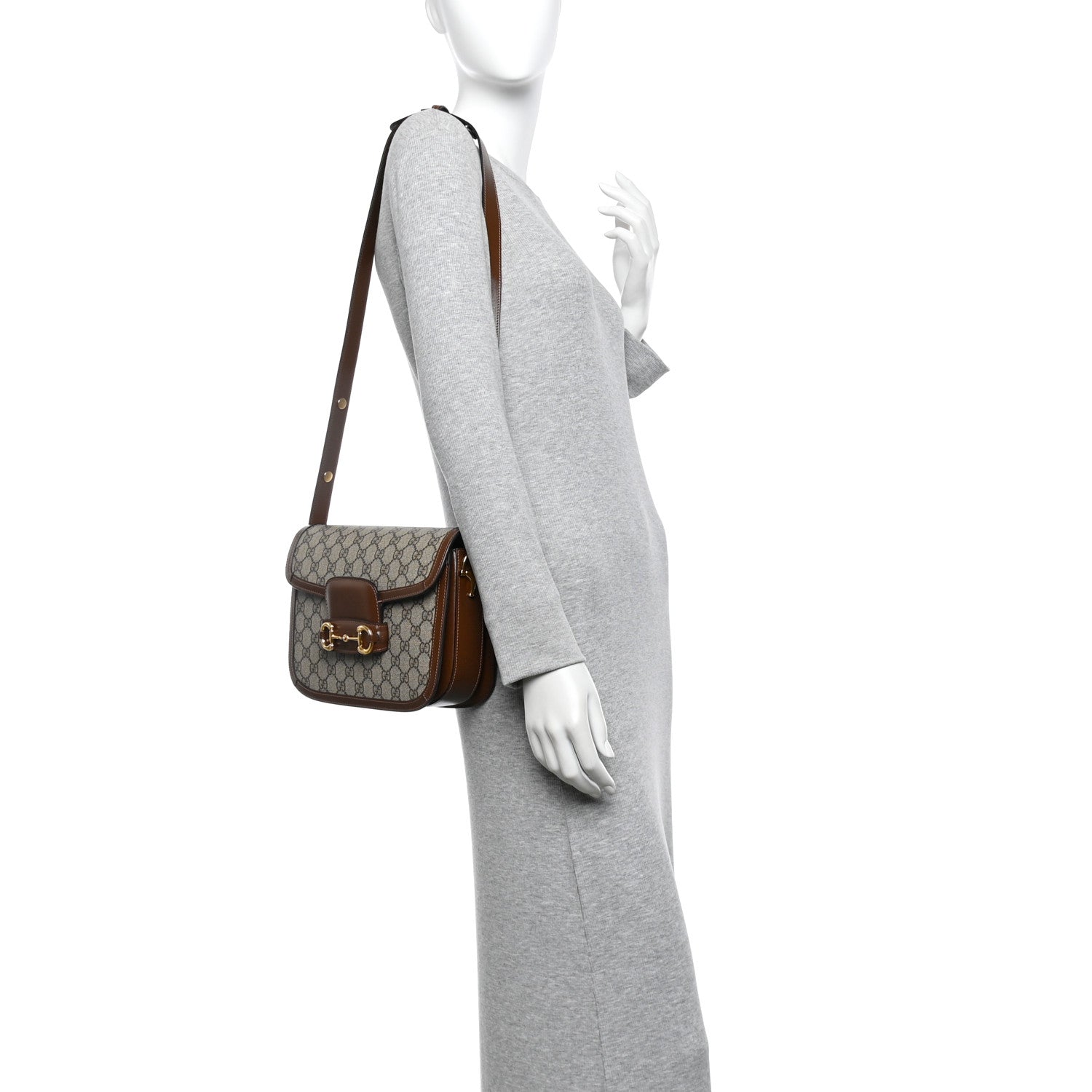 GG Supreme Monogram Horsebit 1955 Shoulder Bag Beige Brown Sugar