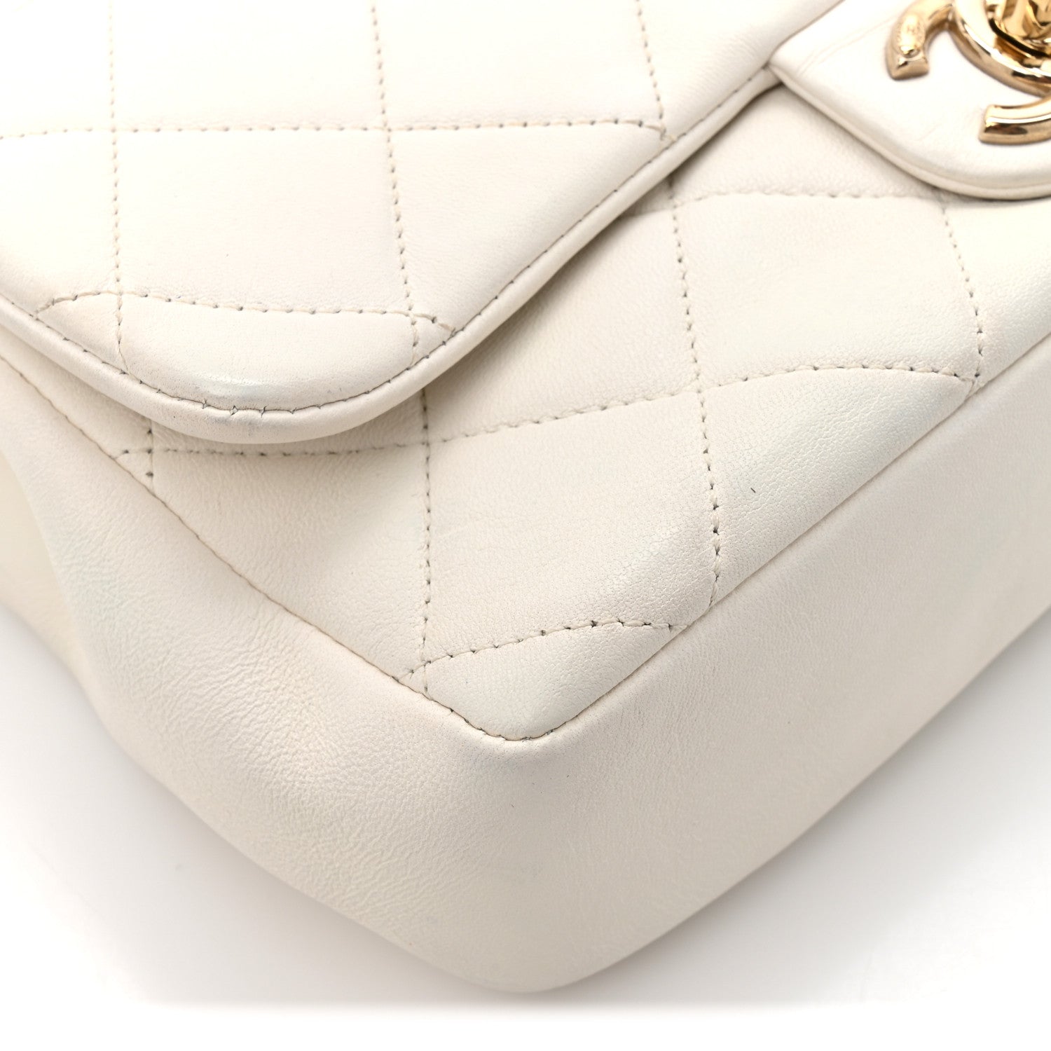 Lambskin Quilted Resin Bi-Color Chain Flap Bag White