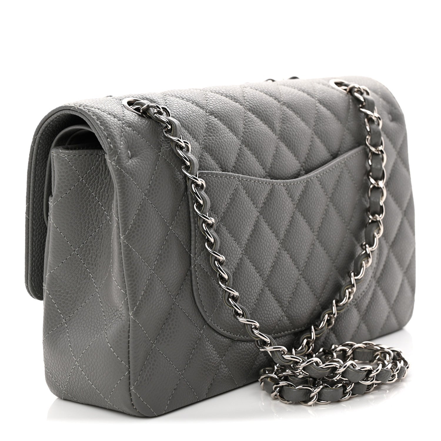 Caviar Quilted Medium Double Flap Grey