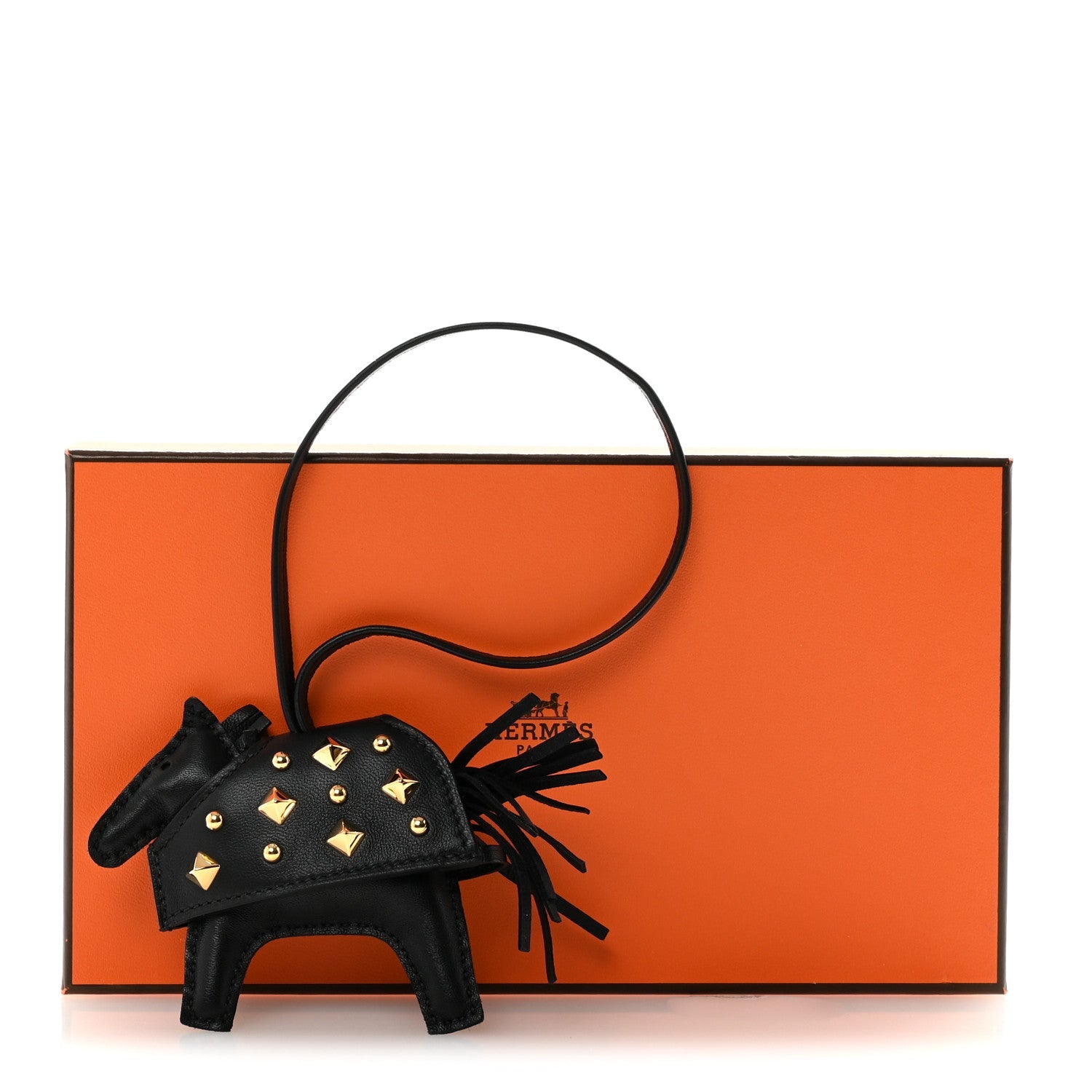 Milo Lambskin Studded Grigri Rodeo Robeo Rock Horse Bag Charm PM Black