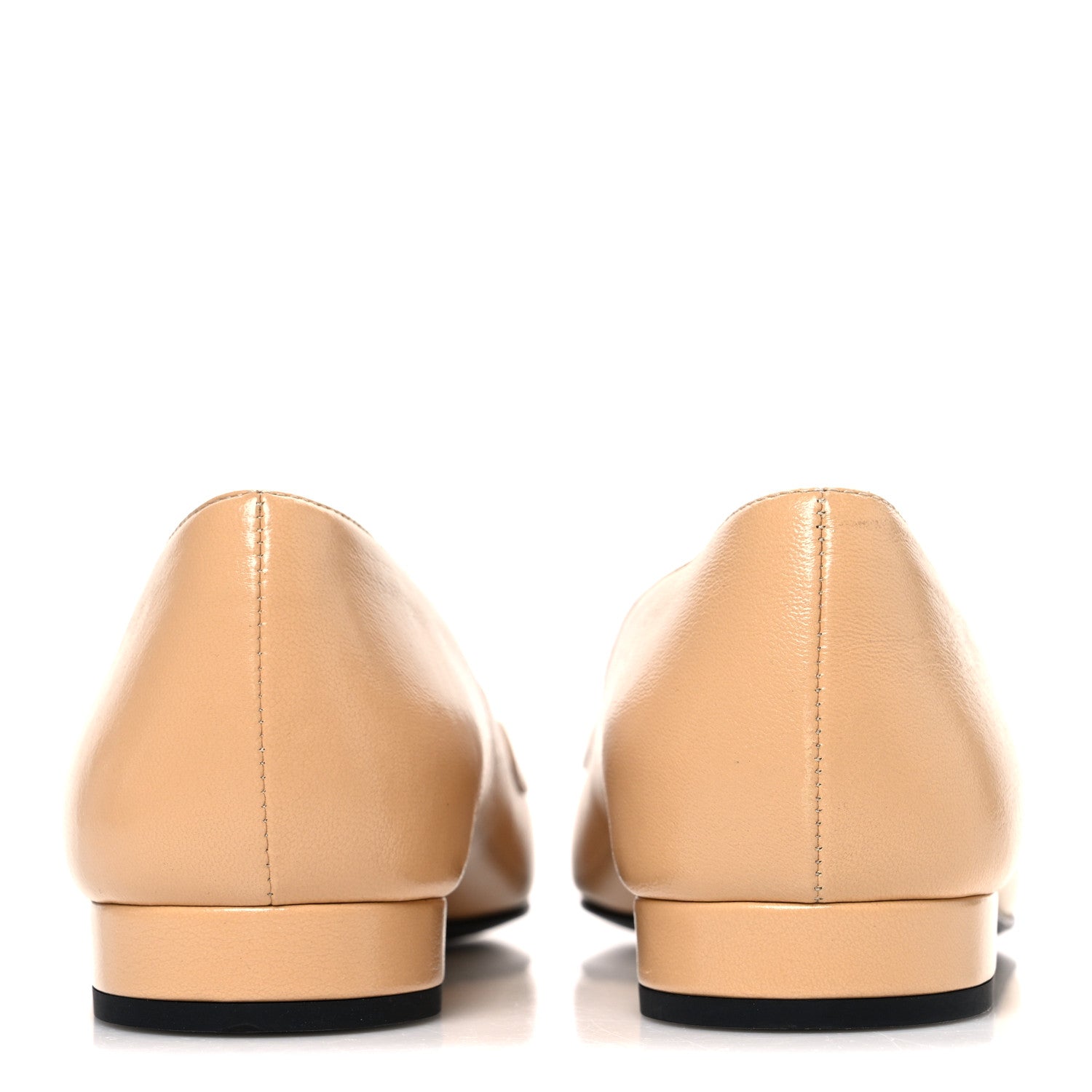 Shiny Lambskin Grosgrain Pointed Toe CC Ballet Flats 36 Beige Black