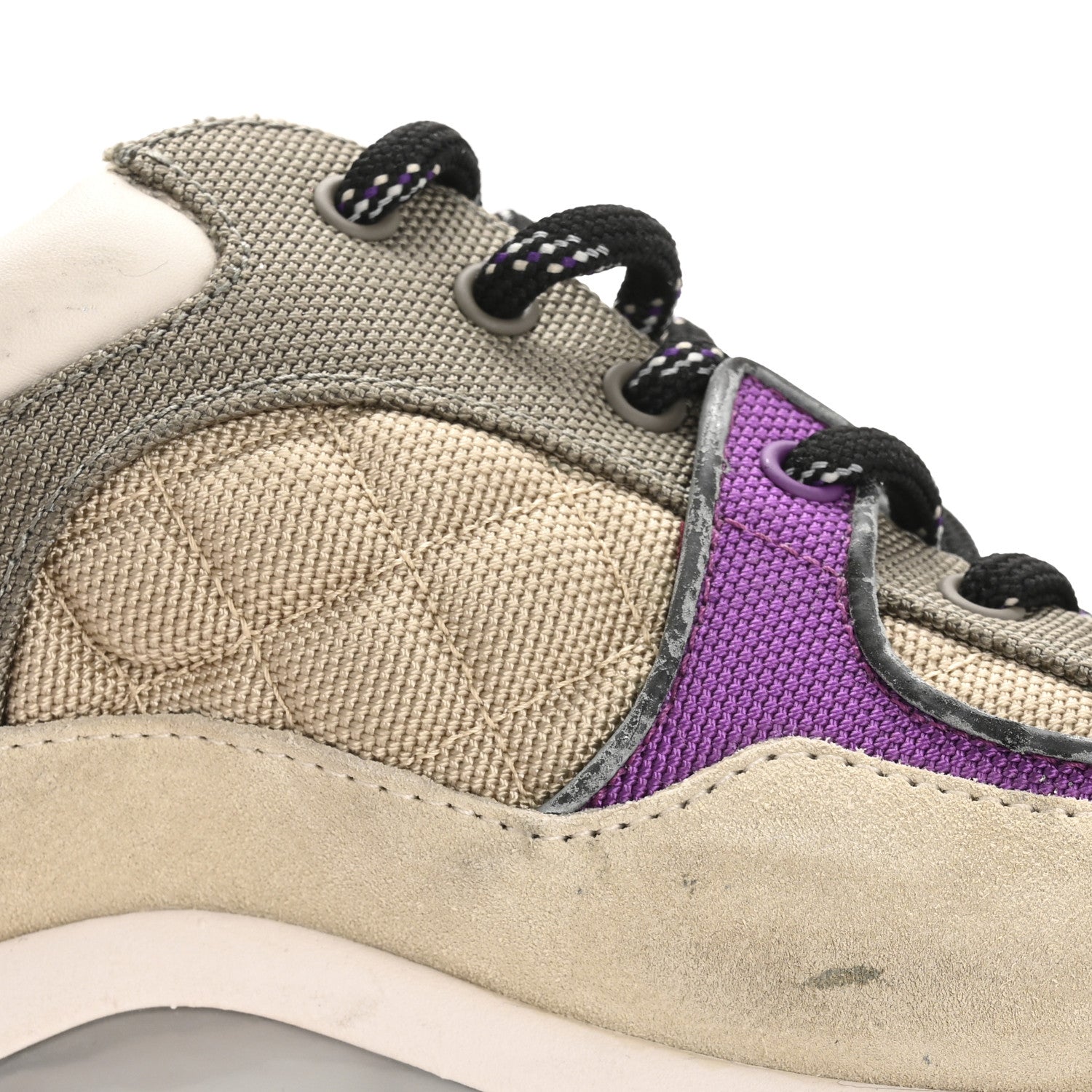 Fabric Suede Calfskin Womens CC Sneakers 38.5 Beige Dark Beige Purple