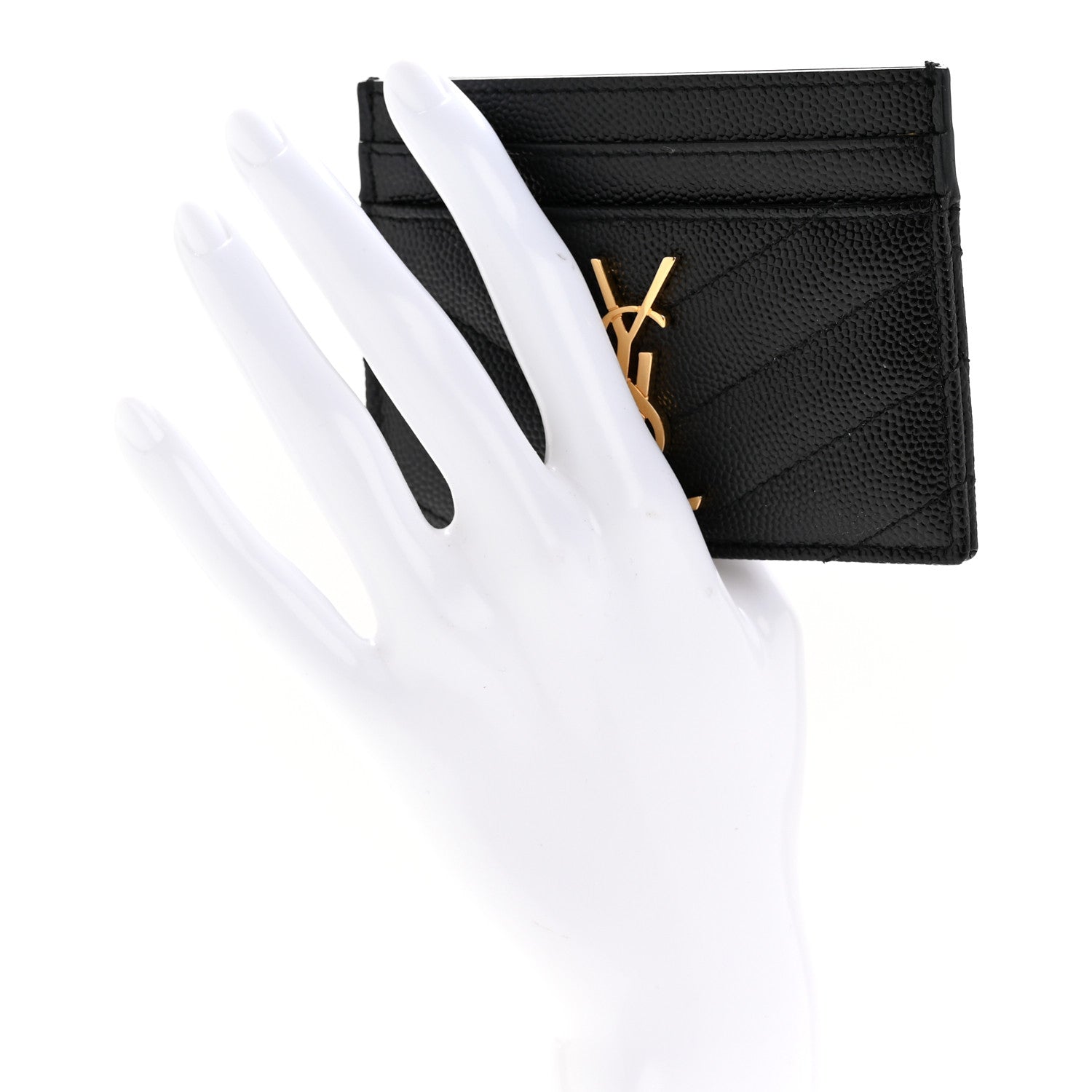 Grain De Poudre Matelasse Chevron Monogram Credit Card Case Black