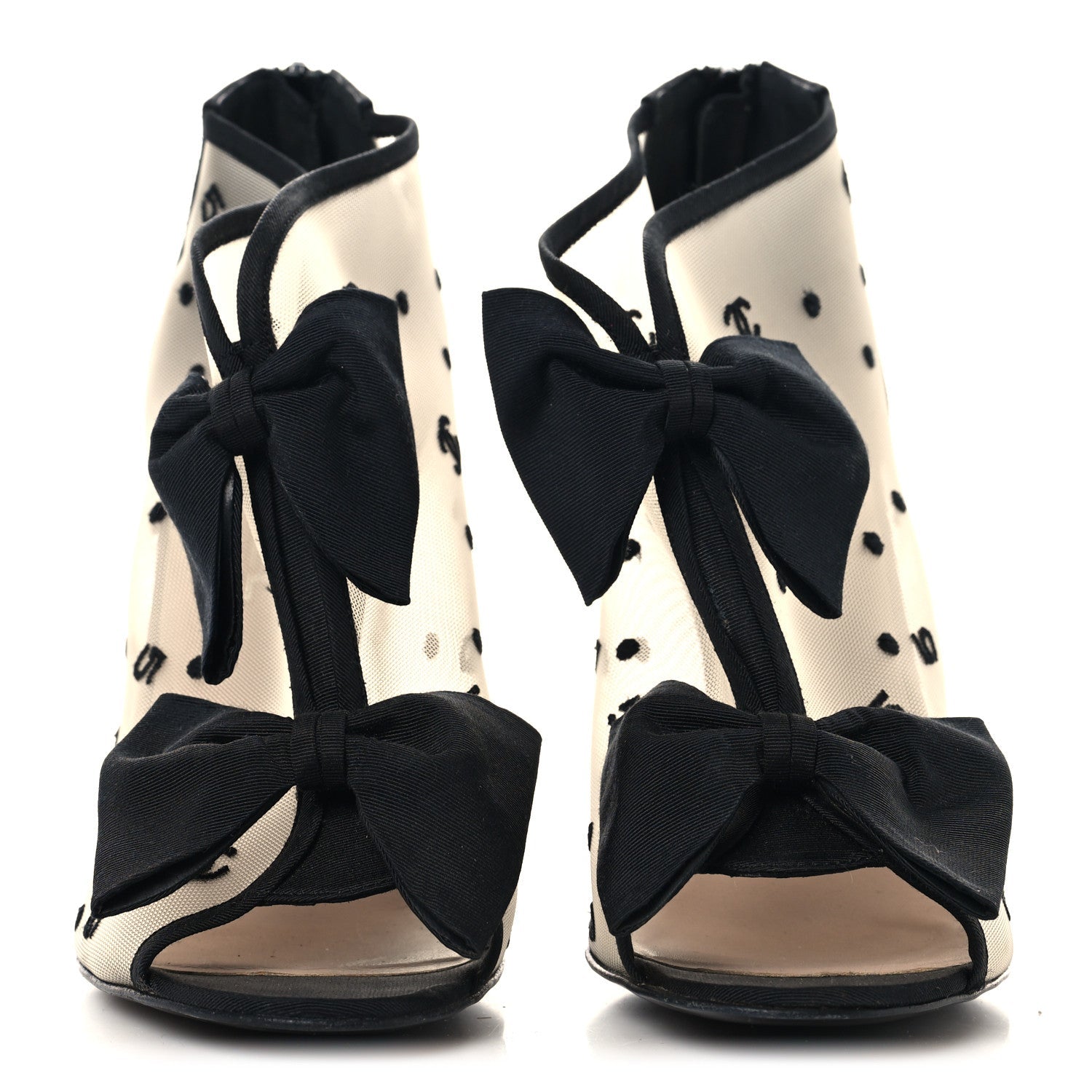 Mesh Grosgrain Bow Peep Toe Booties 39 Black