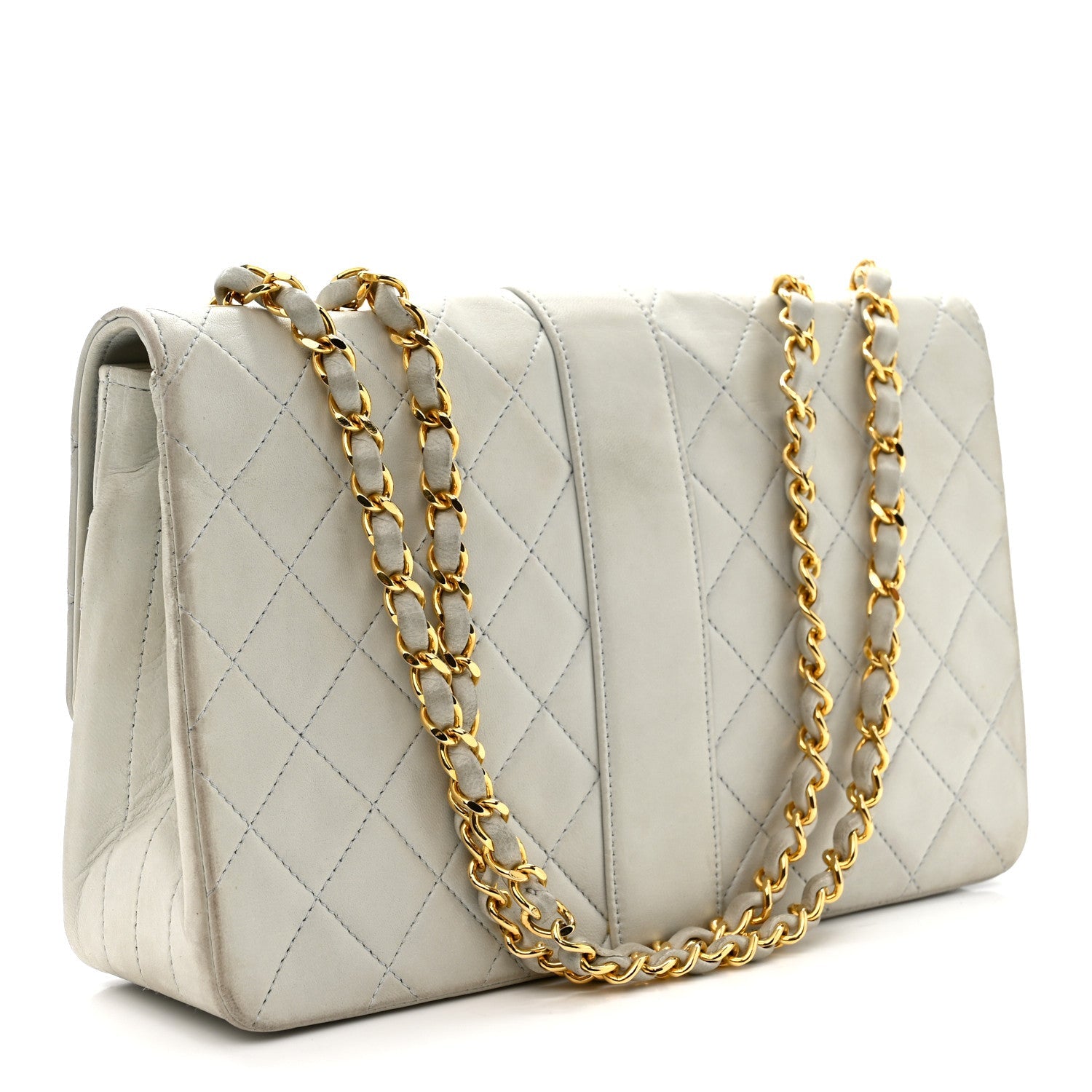 Lambskin Quilted Small Single Flap Light Blue