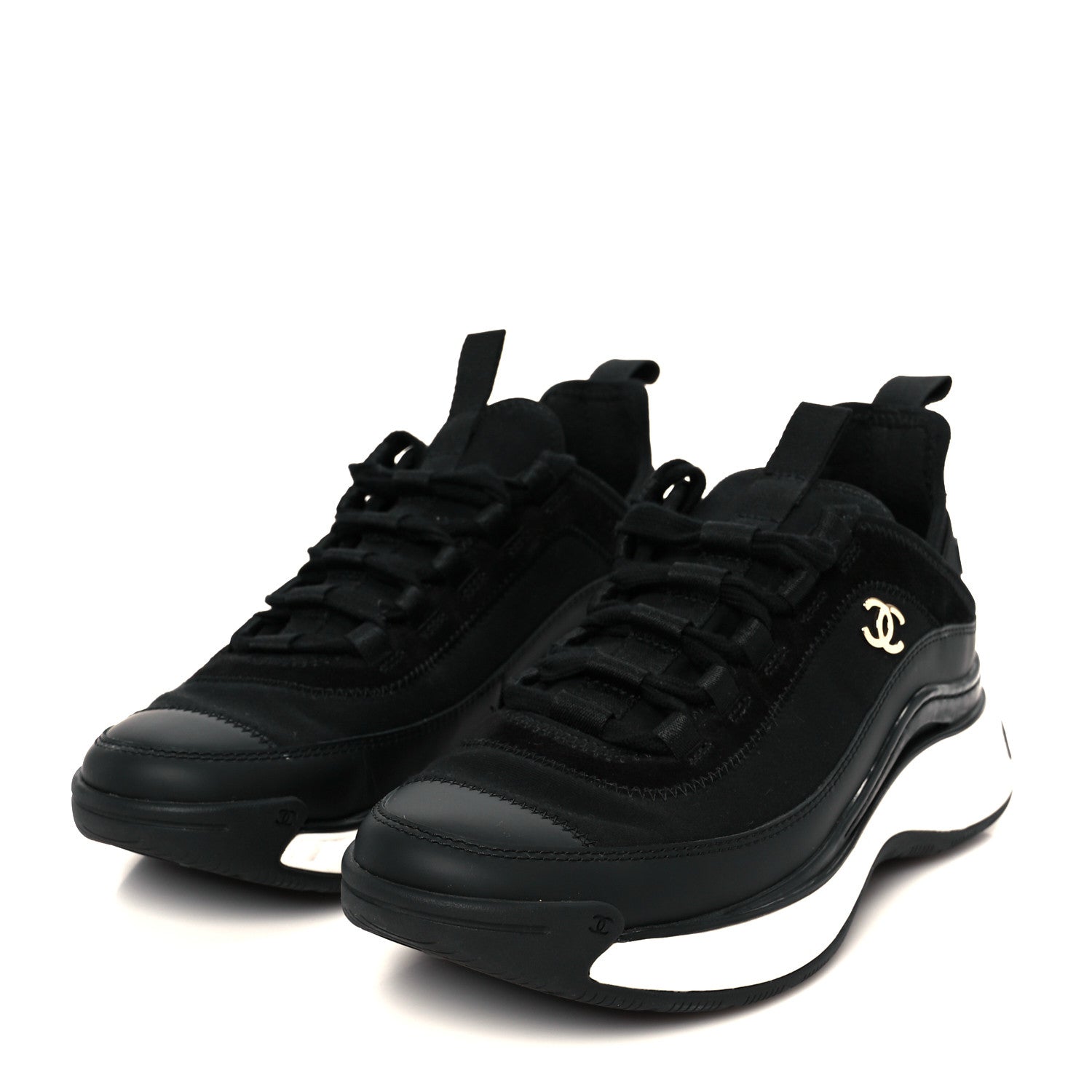 Velvet Calfskin Mixed Fibers CC Sneakers 36.5 Black