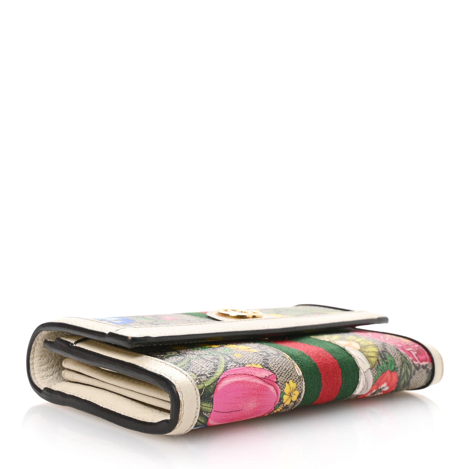GG Supreme Monogram Flora Web Ophidia Continental Wallet White