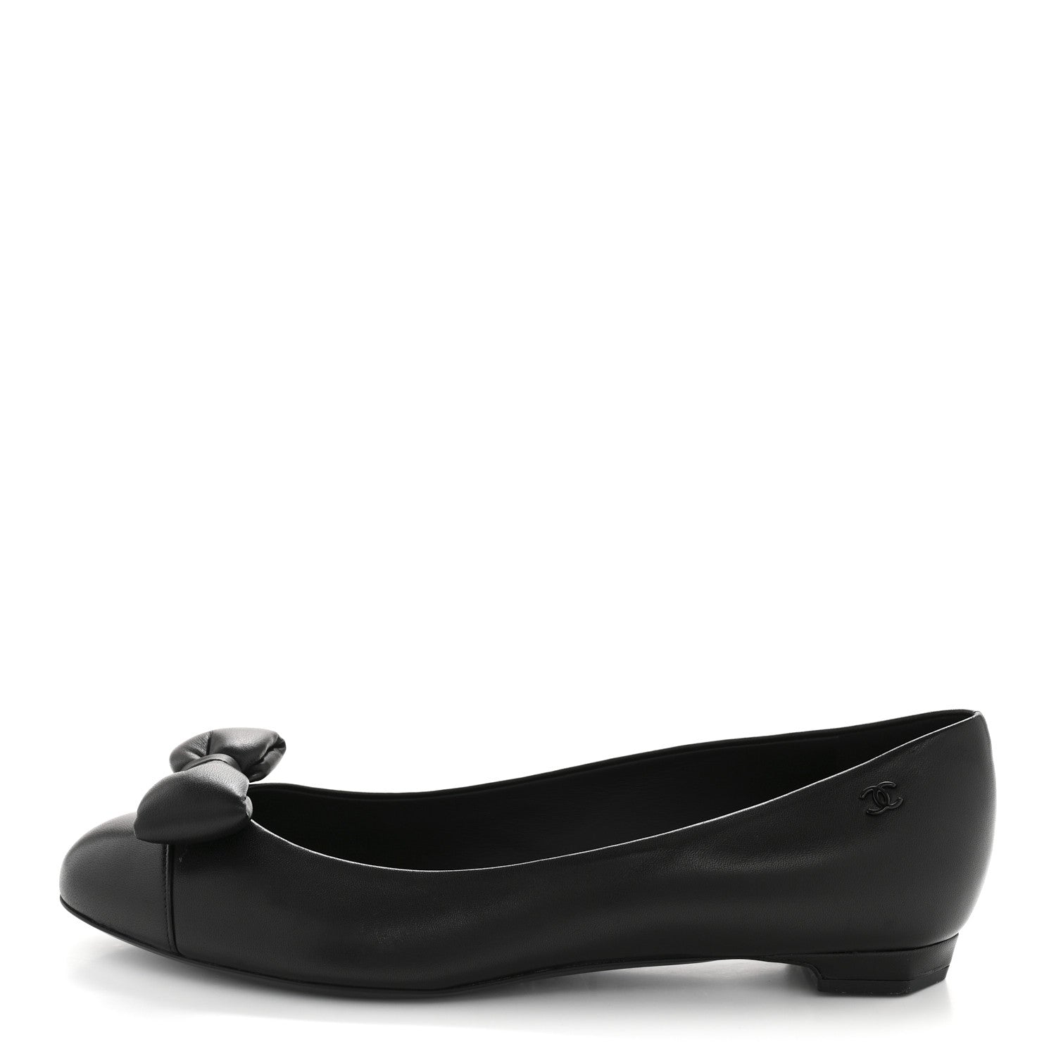 Lambskin CC Cap Toe Bow Ballerina Flats 39.5 Black