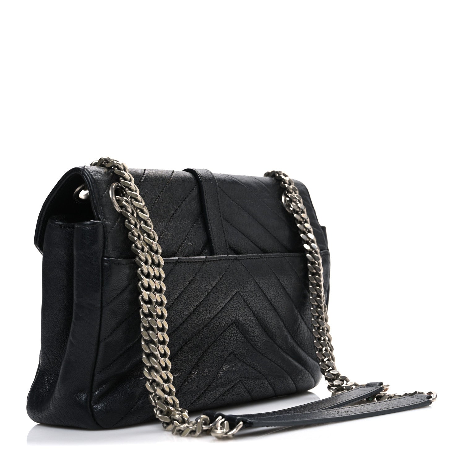 Grained Calfskin Matelasse Chevron Medium Monogram Chain Bag Black