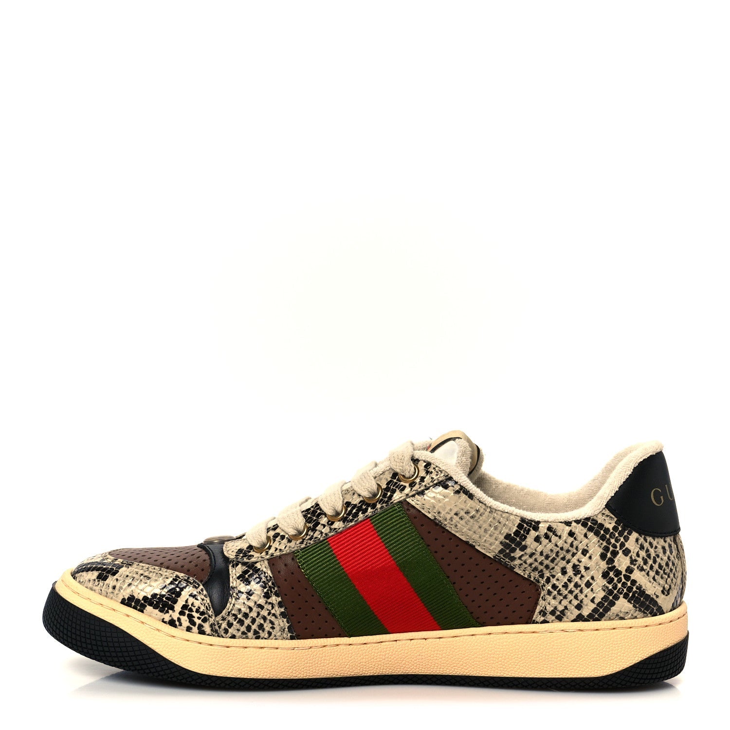 Calfskin Python Print Web Mens Screener Sneakers 7 Beige Avana Cuir