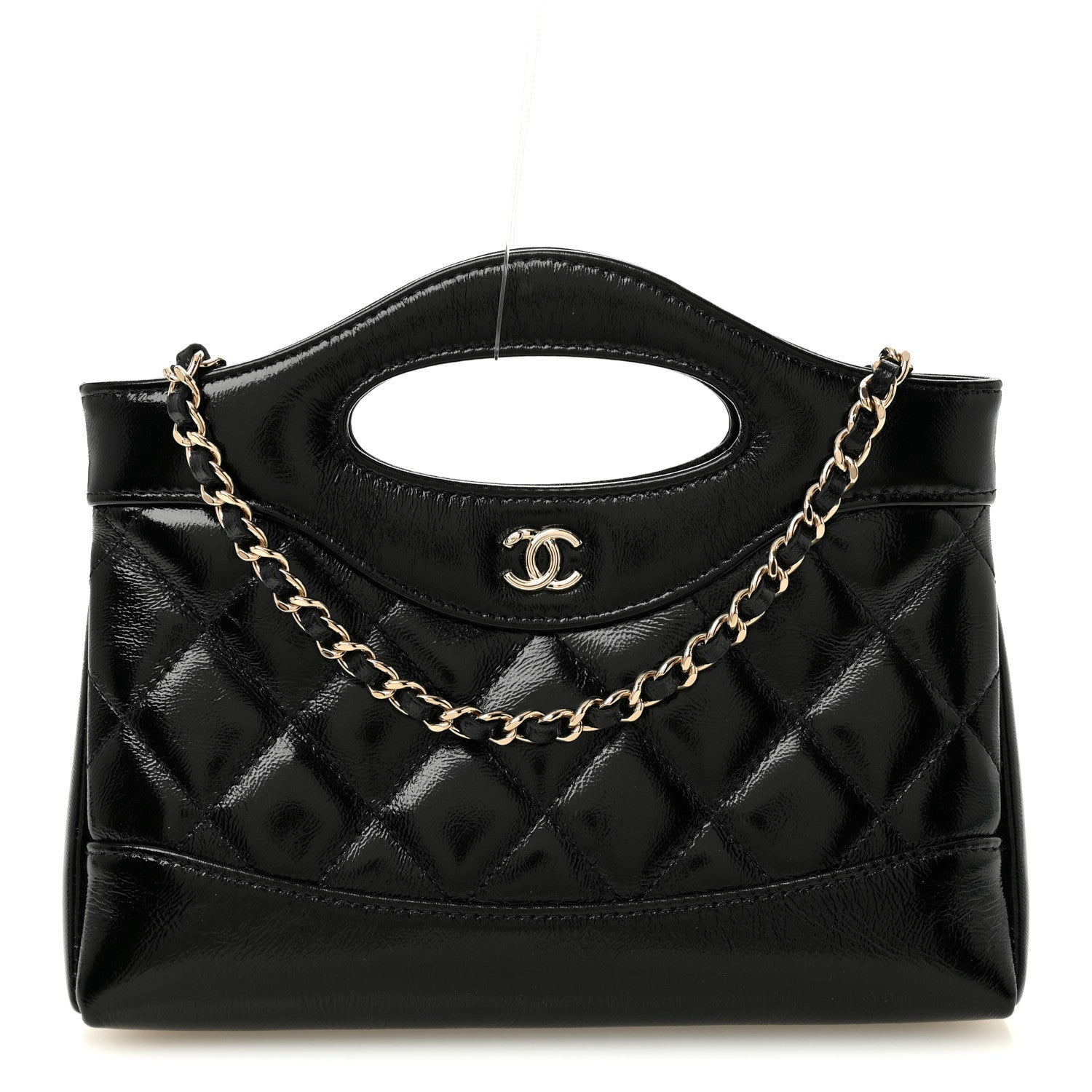 Shiny Crumpled Calfskin Quilted Nano 31 Shopping Bag Black