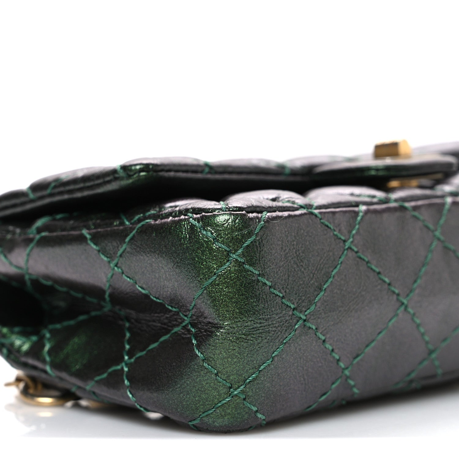 Metallic Aged Calfskin Quilted 2.55 Reissue Flap Belt Bag Clutch Green