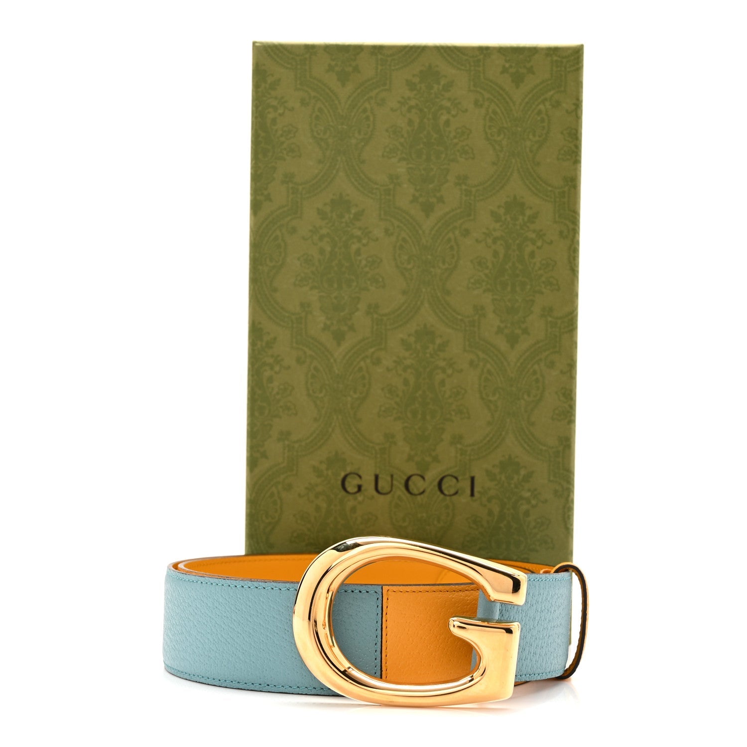 Textured Dollar Calfskin Criss-Cross Double G Memorable Buckle 40mm Belt 95 38 Dusty Azure Crop