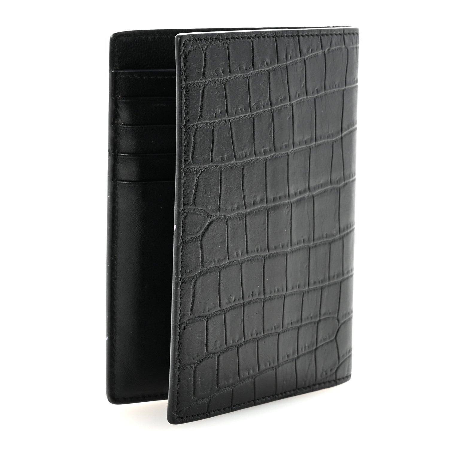 Crocodile Embossed Passport Holder Black
