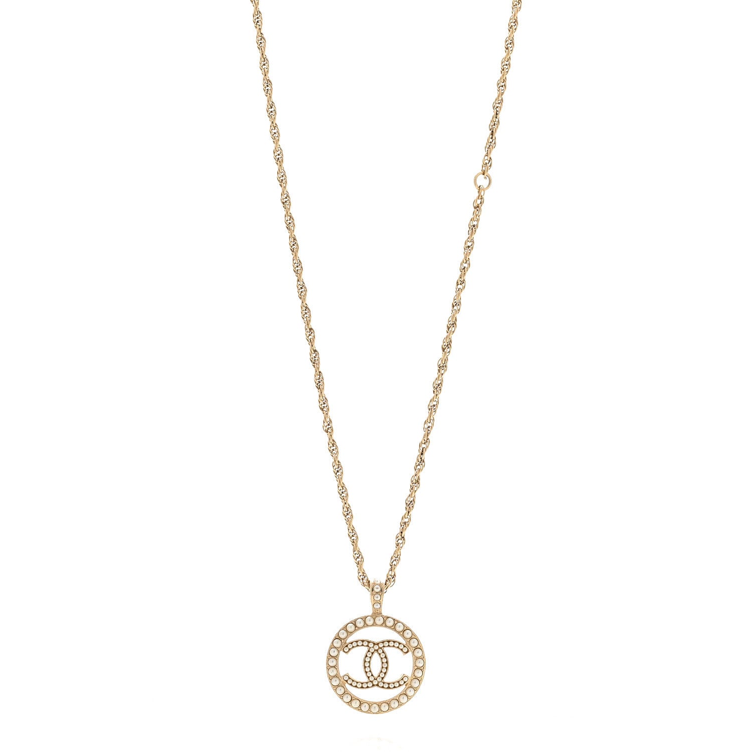 Pearl CC Round Pendant Necklace Gold