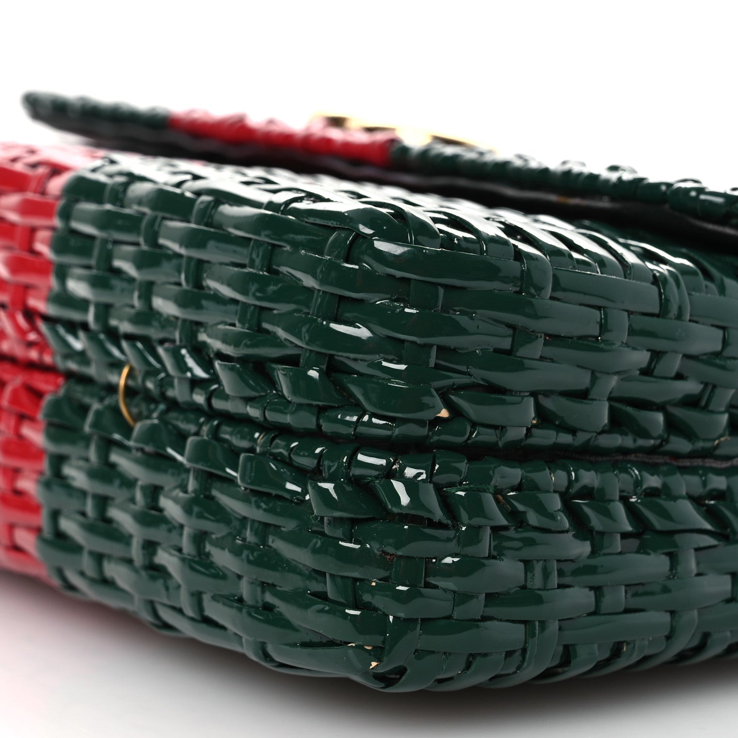 Glazed Wicker Stripe Small Cestino Shoulder Bag Green