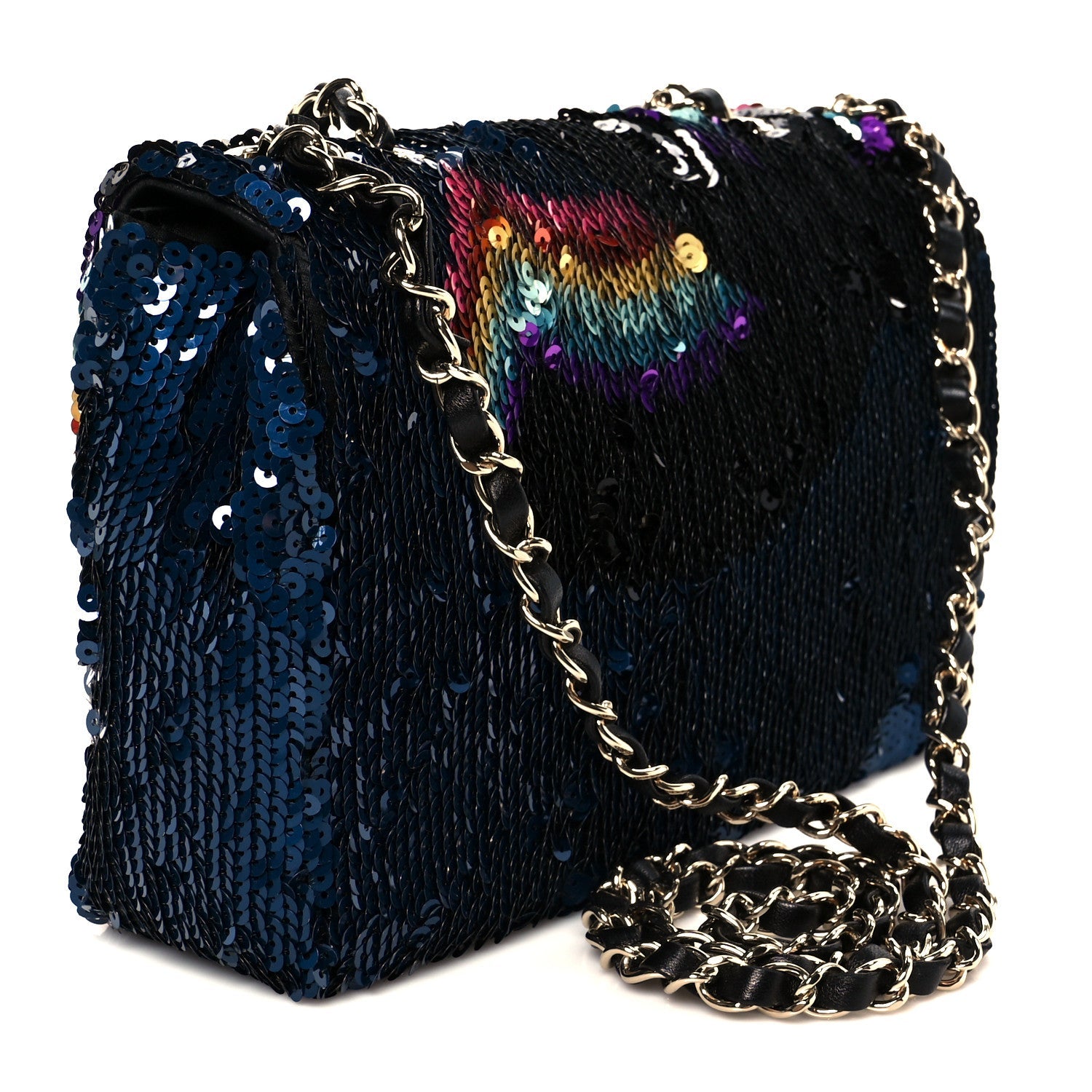 Sequin Medium Single Flap Blue Black Multicolor