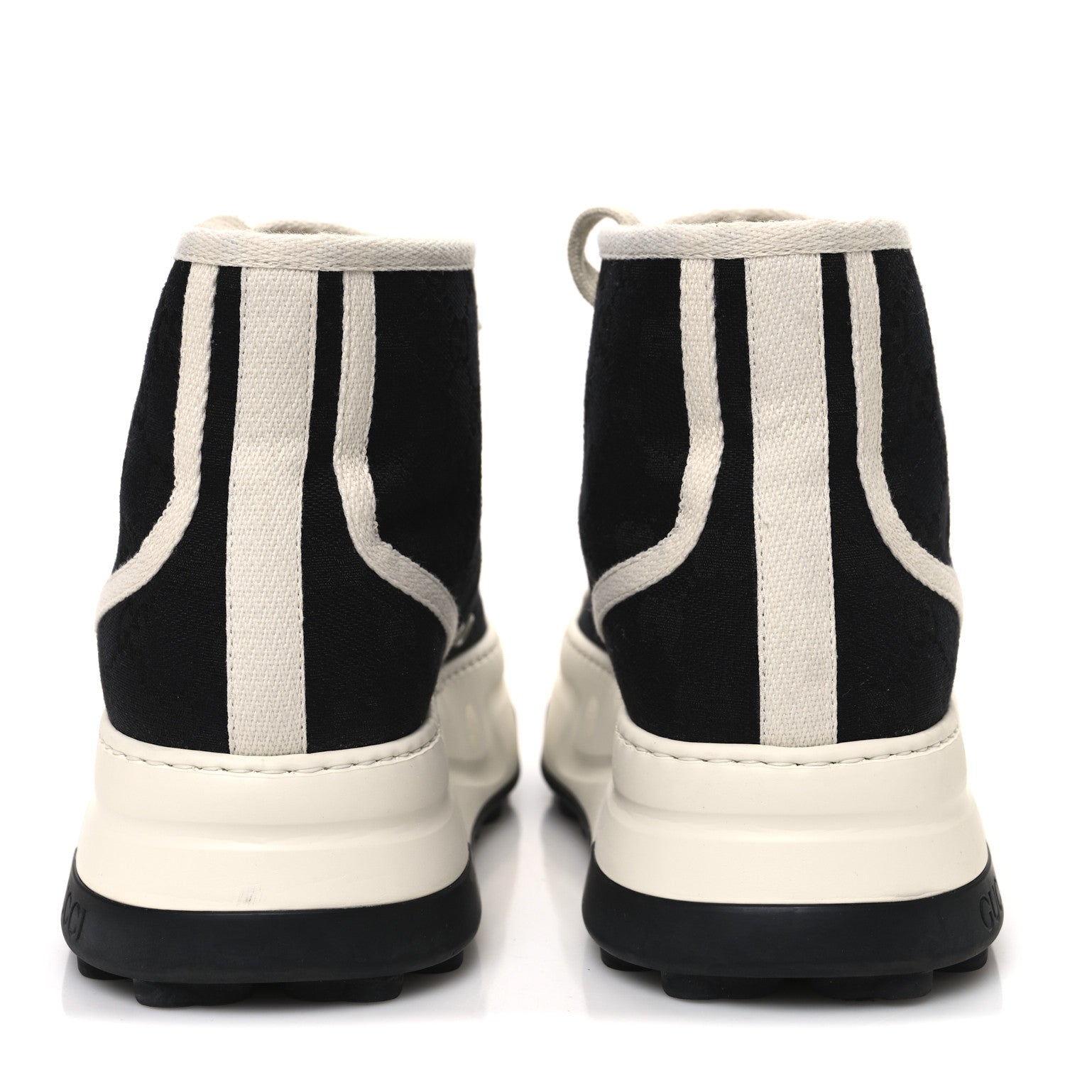 New Canvas GG Monogram Womens Tennis 1977 High Top 55mm Platform Sneakers 39.5 Black Mystic White