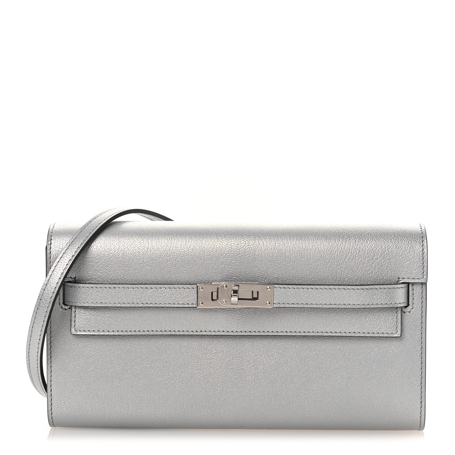 Metallic Chevre Chamkilight Kelly Wallet To Go Argent