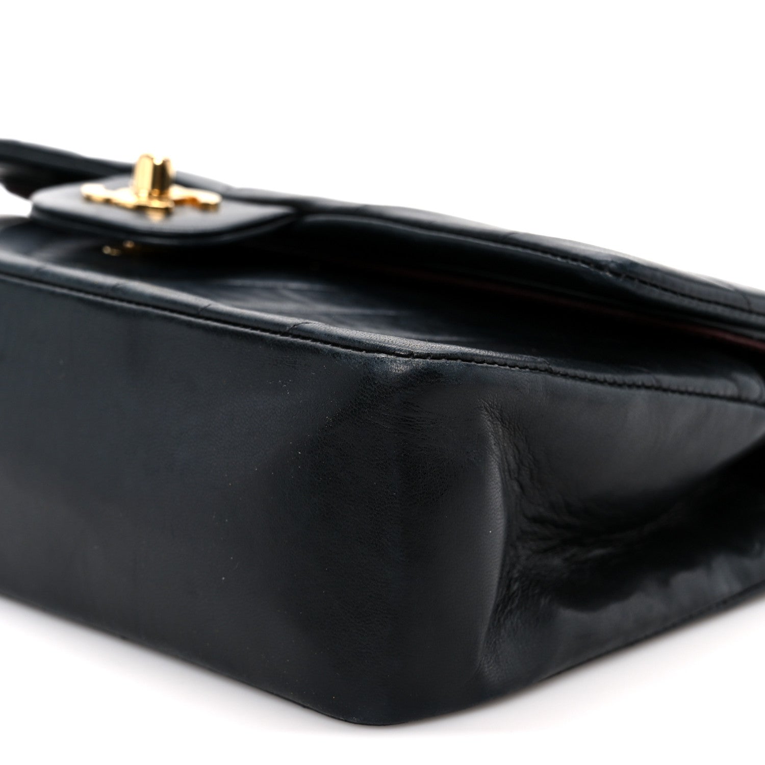 Lambskin Chevron Quilted Medium Double Flap Black