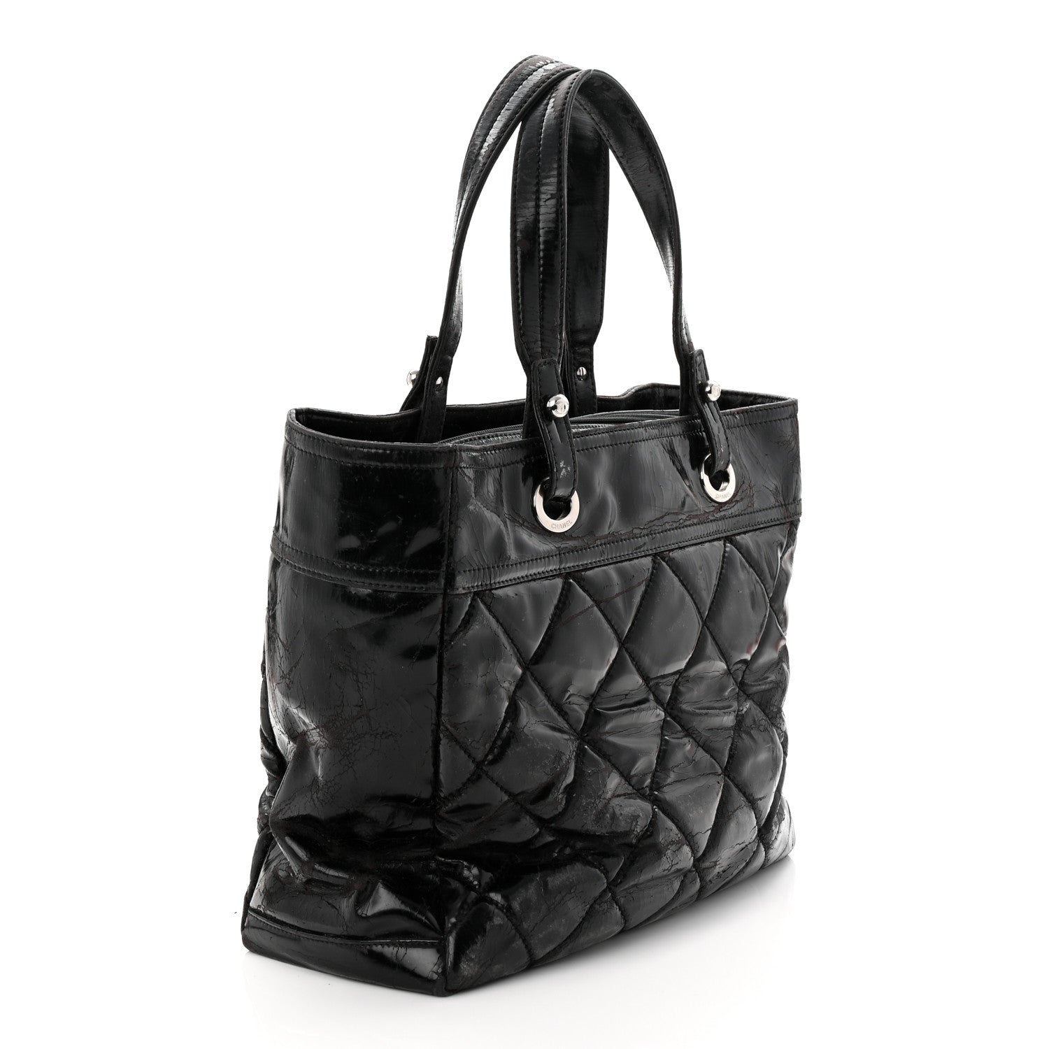 Vinyl Quilted Large Paris Biarritz Tote Black