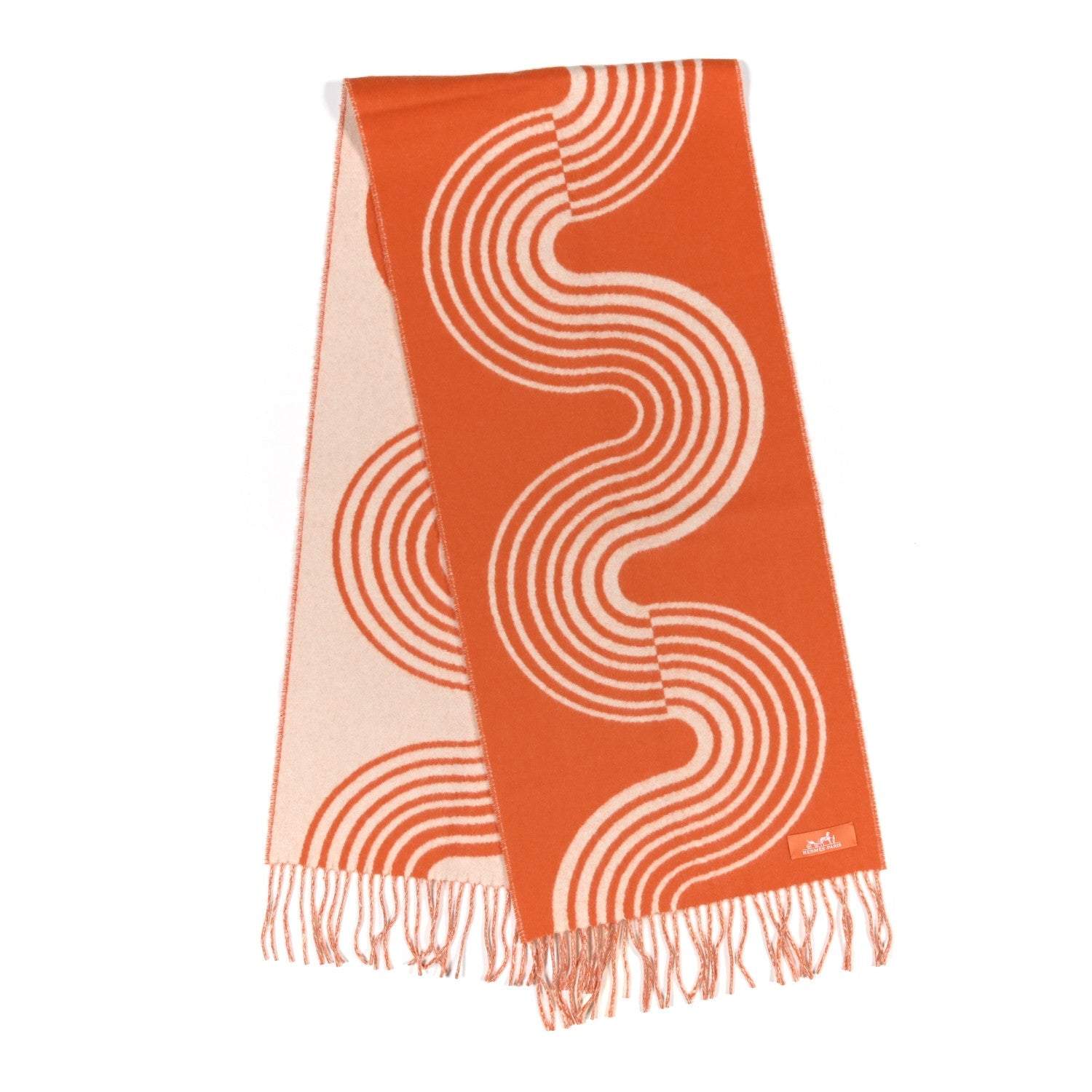 Cashmere Casaque Vague Muffler Orange Ivoire