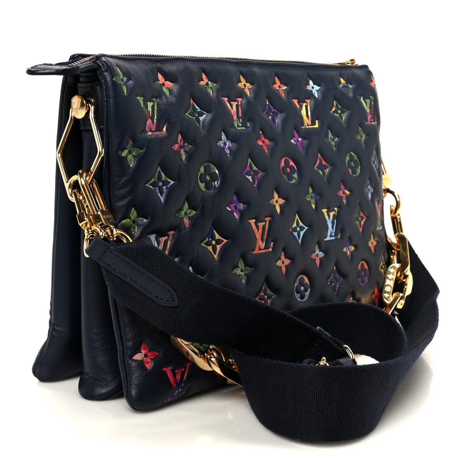 Lambskin Embossed Monogram LV Garden Coussin MM Navy Blue