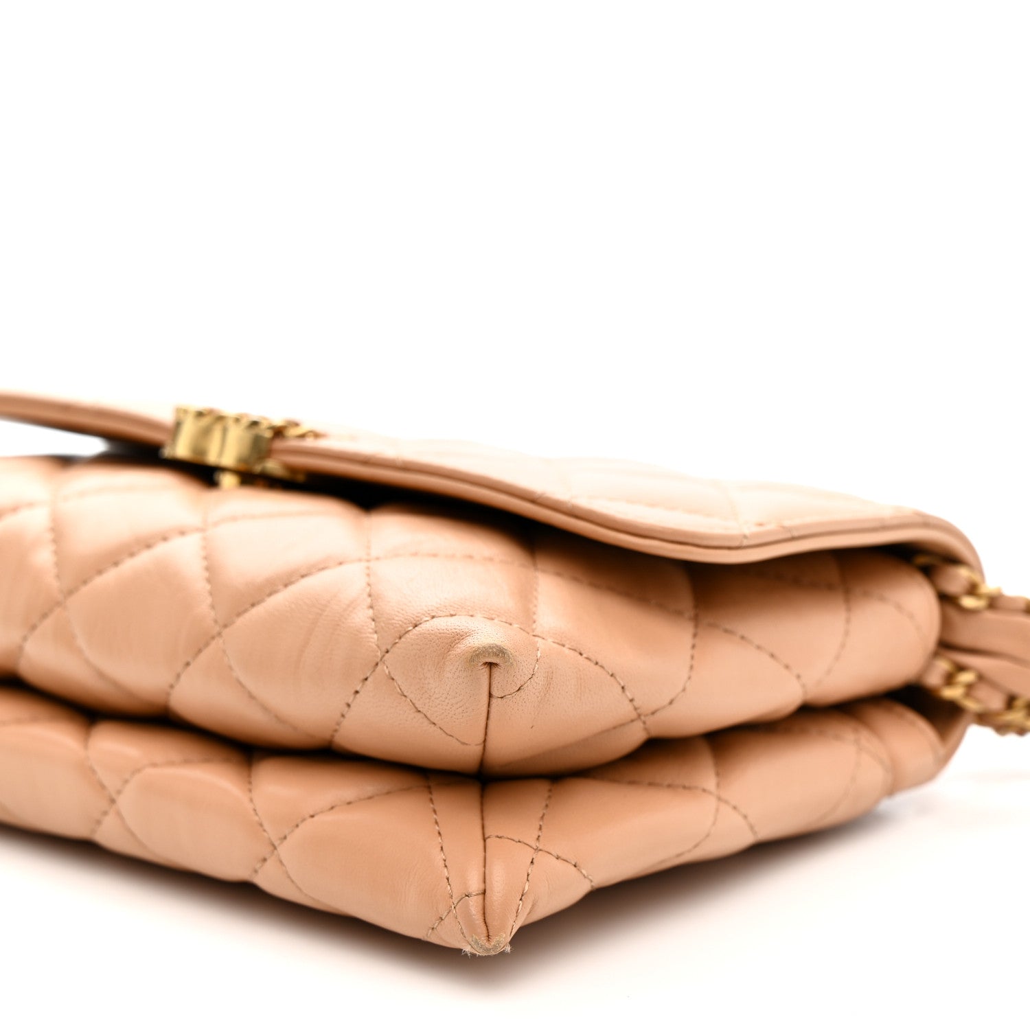 Crumpled Calfskin Quilted Coco First Flap Beige
