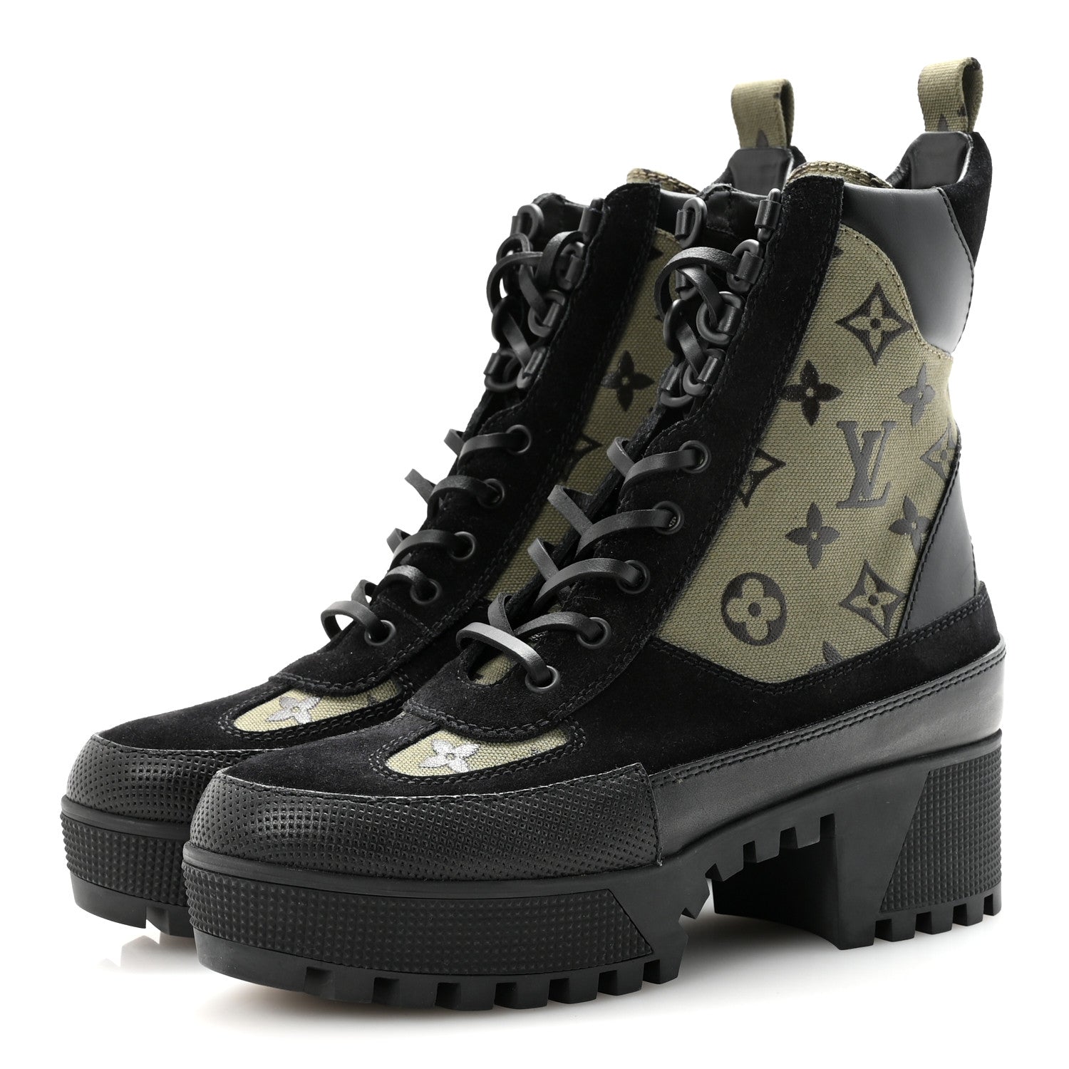Suede Monogram Laureate Platform Desert Boots 37 Kaki Black