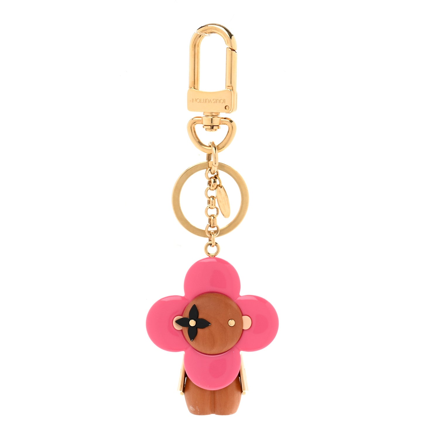 Wood Monogram Vivienne Puppet Bag Charm Key Holder Pink