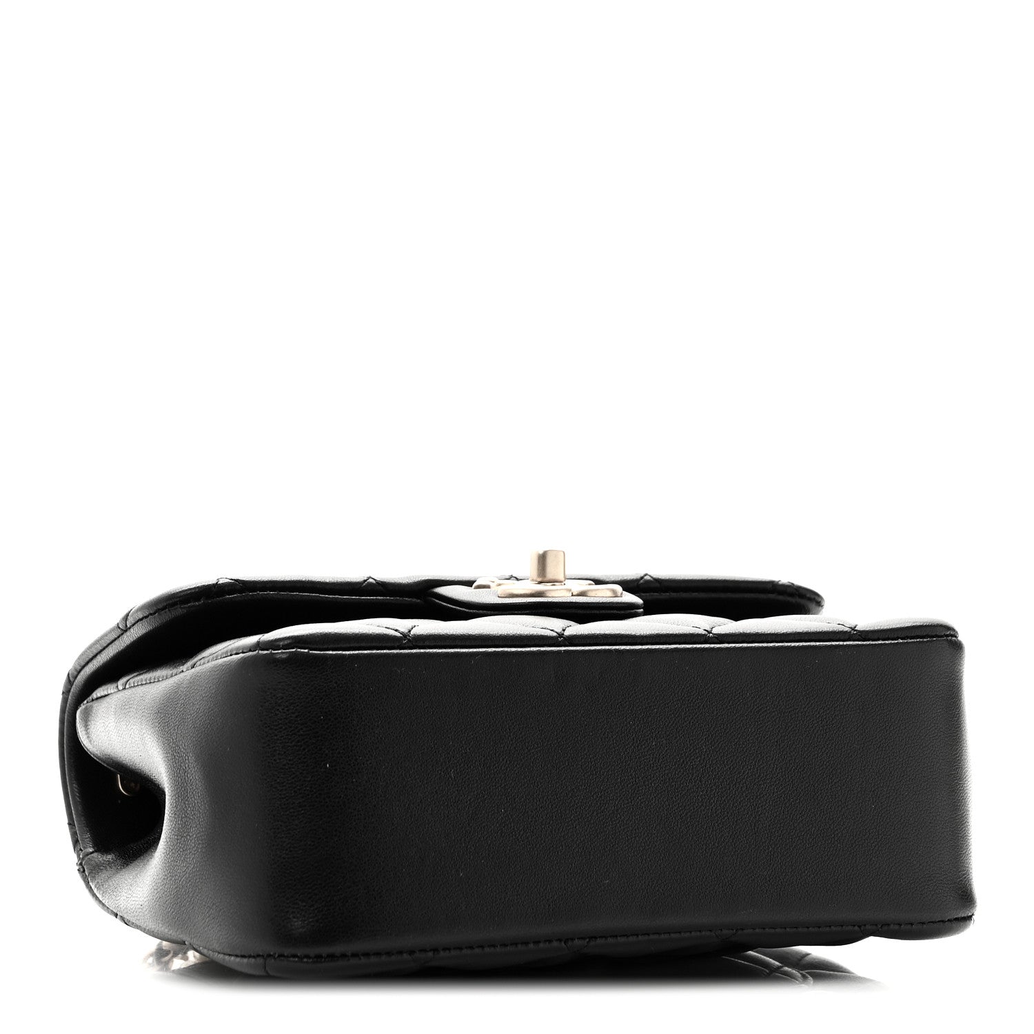 Shiny Lambskin Quilted Pearl Twist Mini Square Flap Black